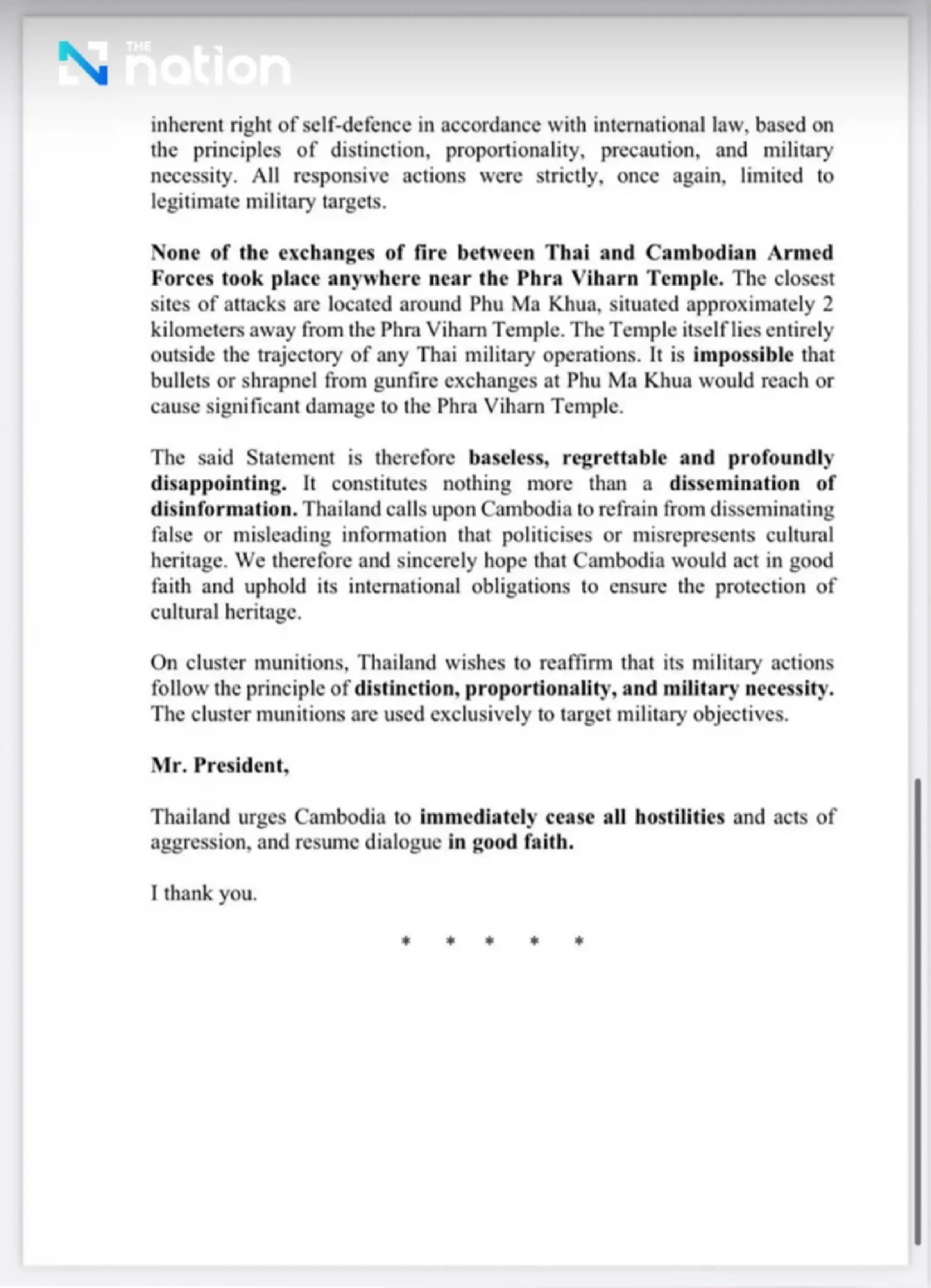 Thai Ambassador to UNSC condemns Cambodia’s violations, calls for immediate ceasefire and peace talks