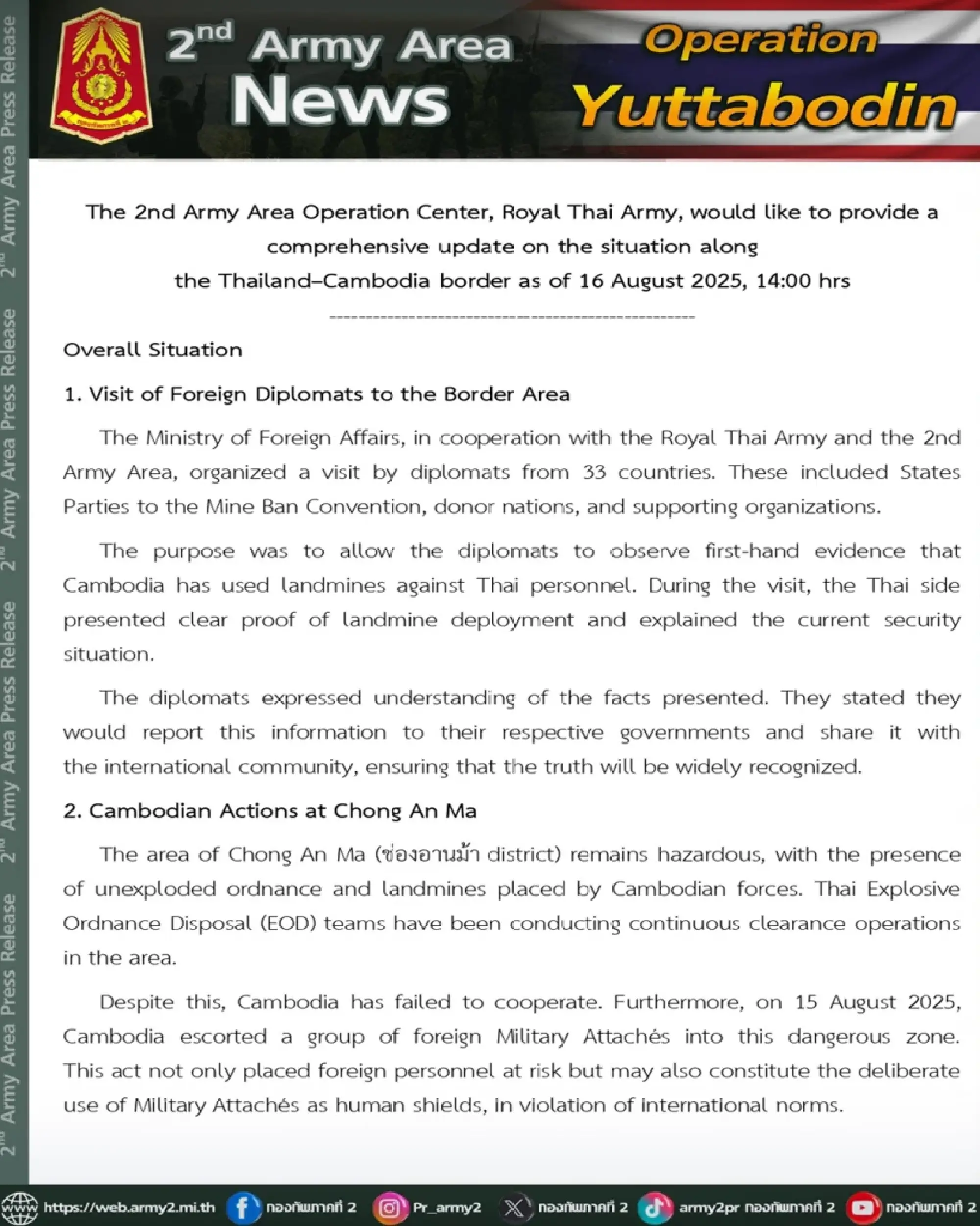 Thai Army shows landmine proof, rejects Cambodia’s disinformation at border