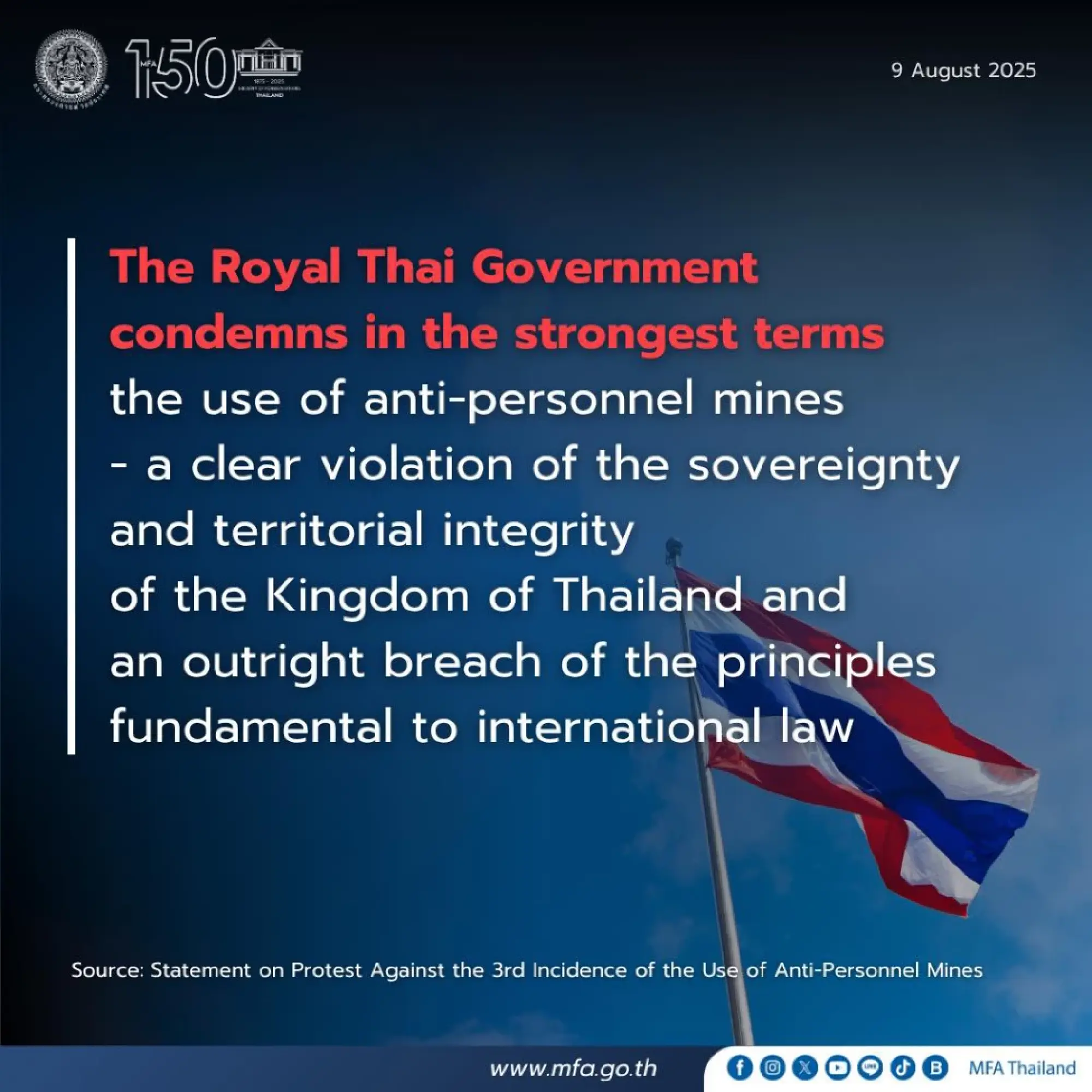 Thailand condemns new landmine incident on Thai soil near Cambodian border