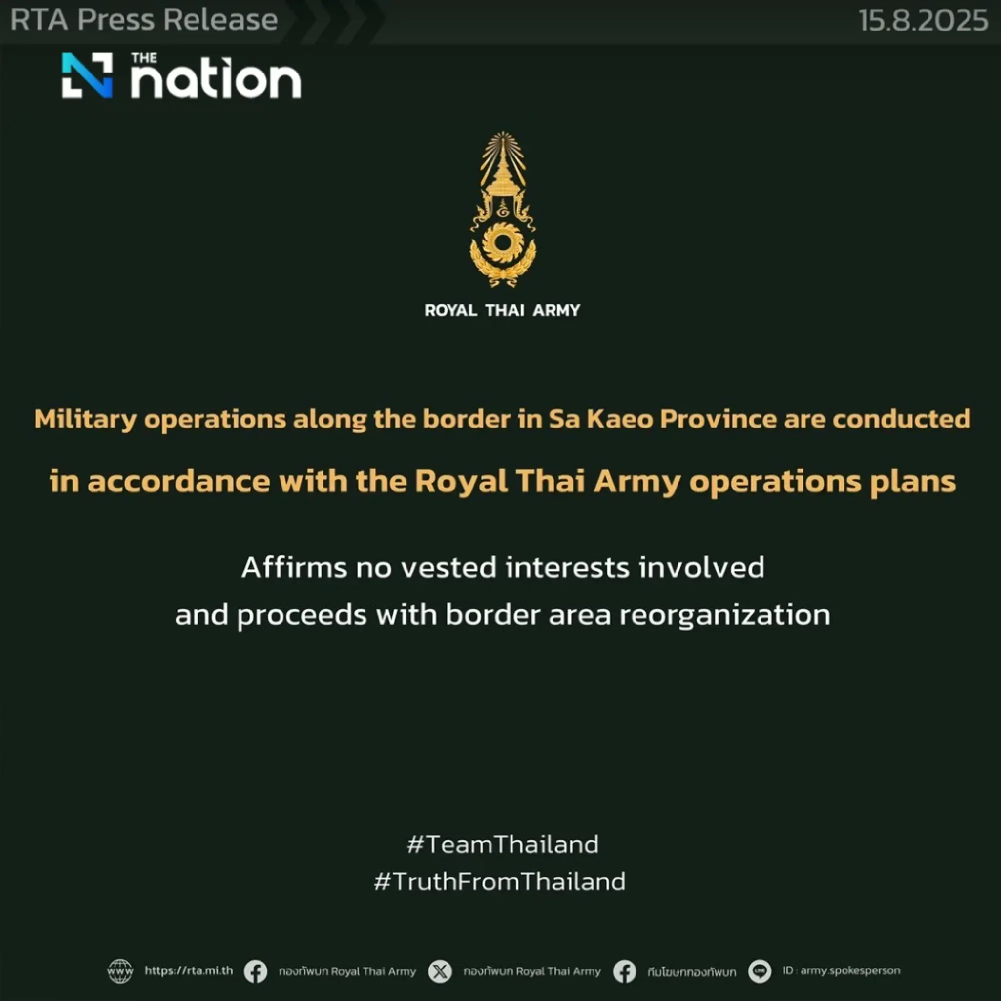 Winthai clarifies no vested interests in Sa Kaeo border operations