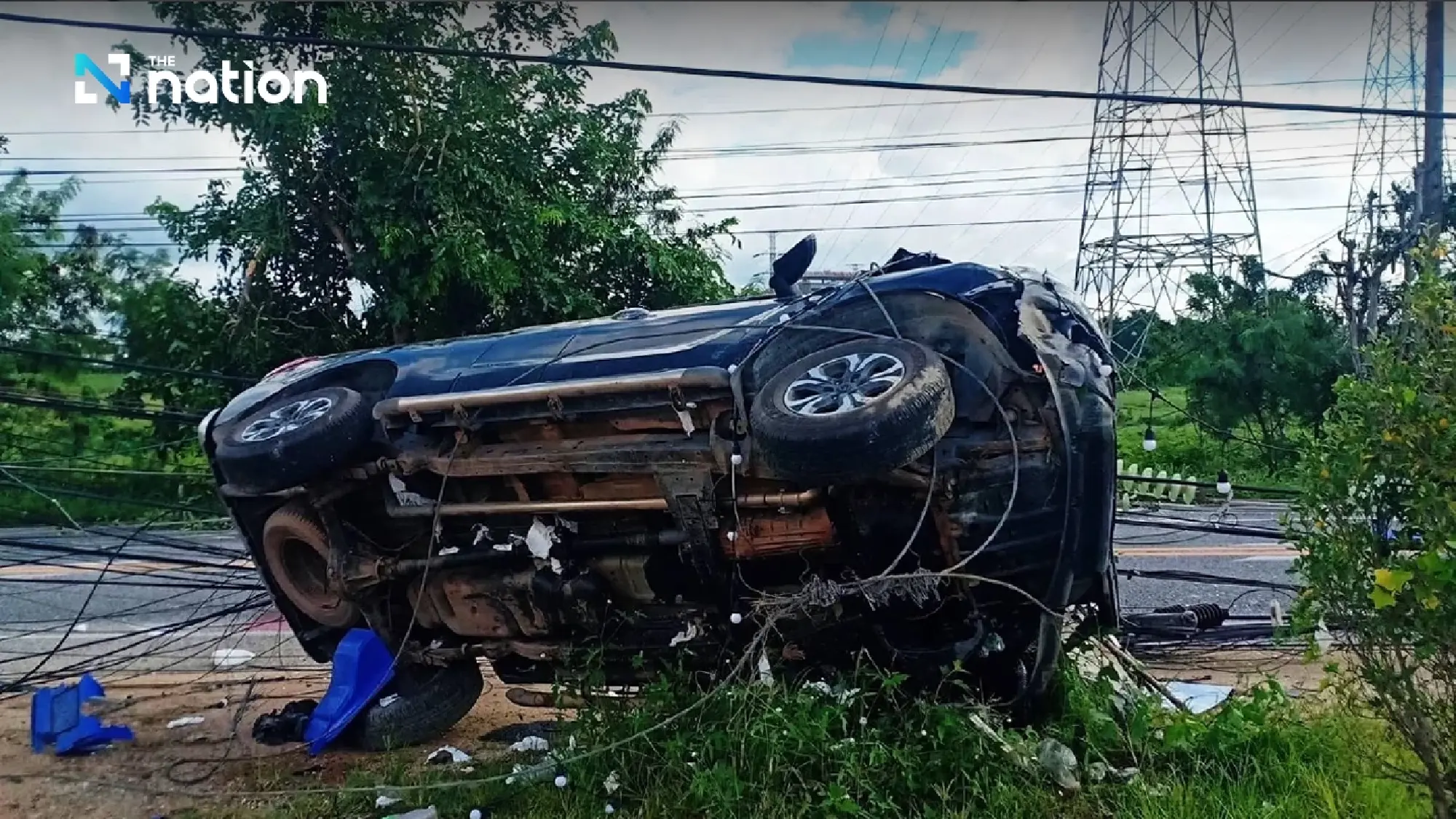 Road accident topples 12 power poles, blackout hits Chonburi