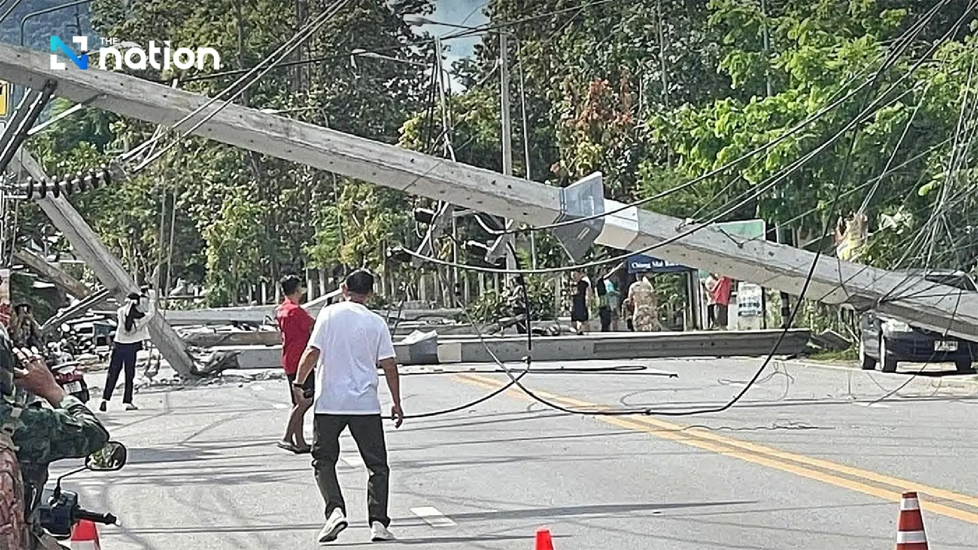 Pickup truck knocks down 52 power poles in Chiang Mai, causing major blackout