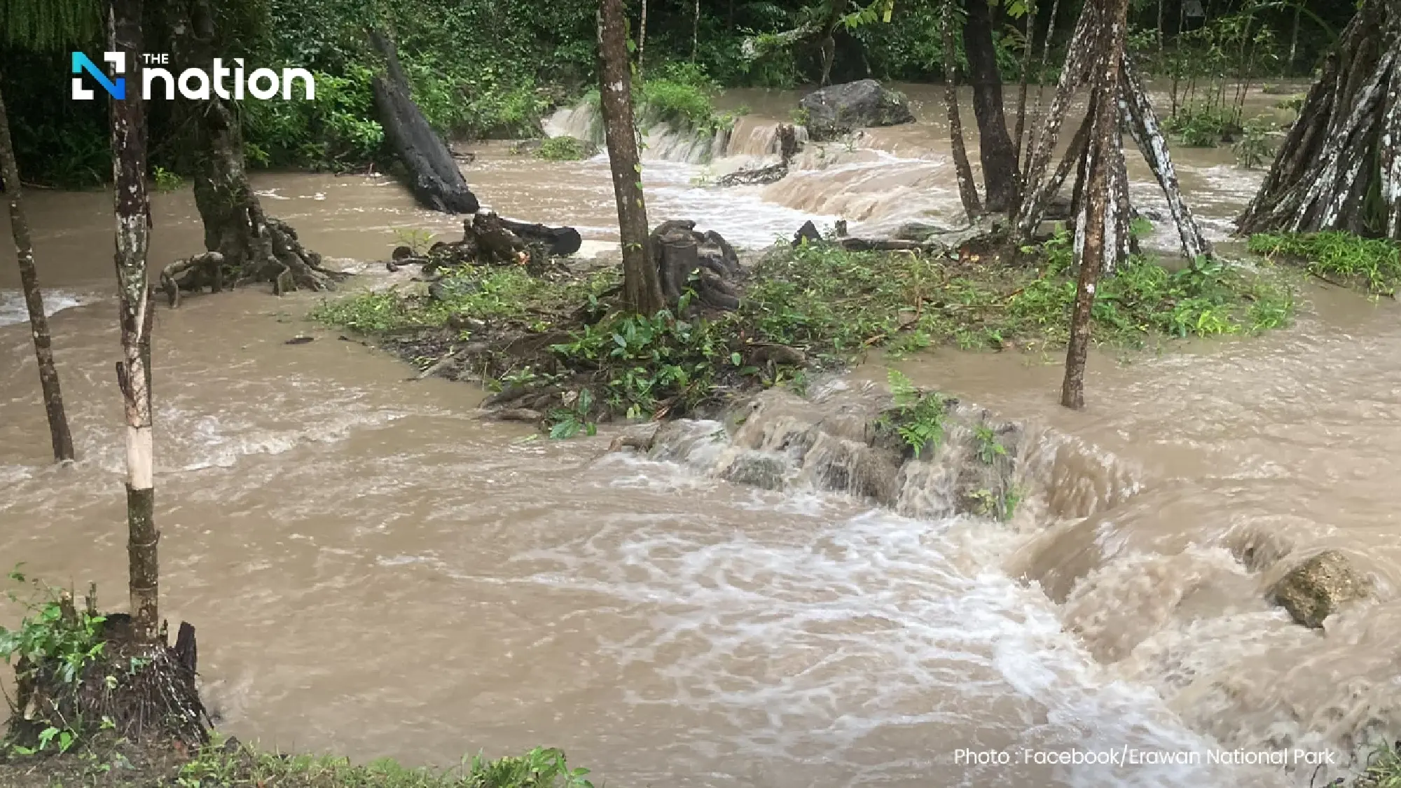Erawan National Park temporarily bans waterfall swimming as heavy rains swell water levels