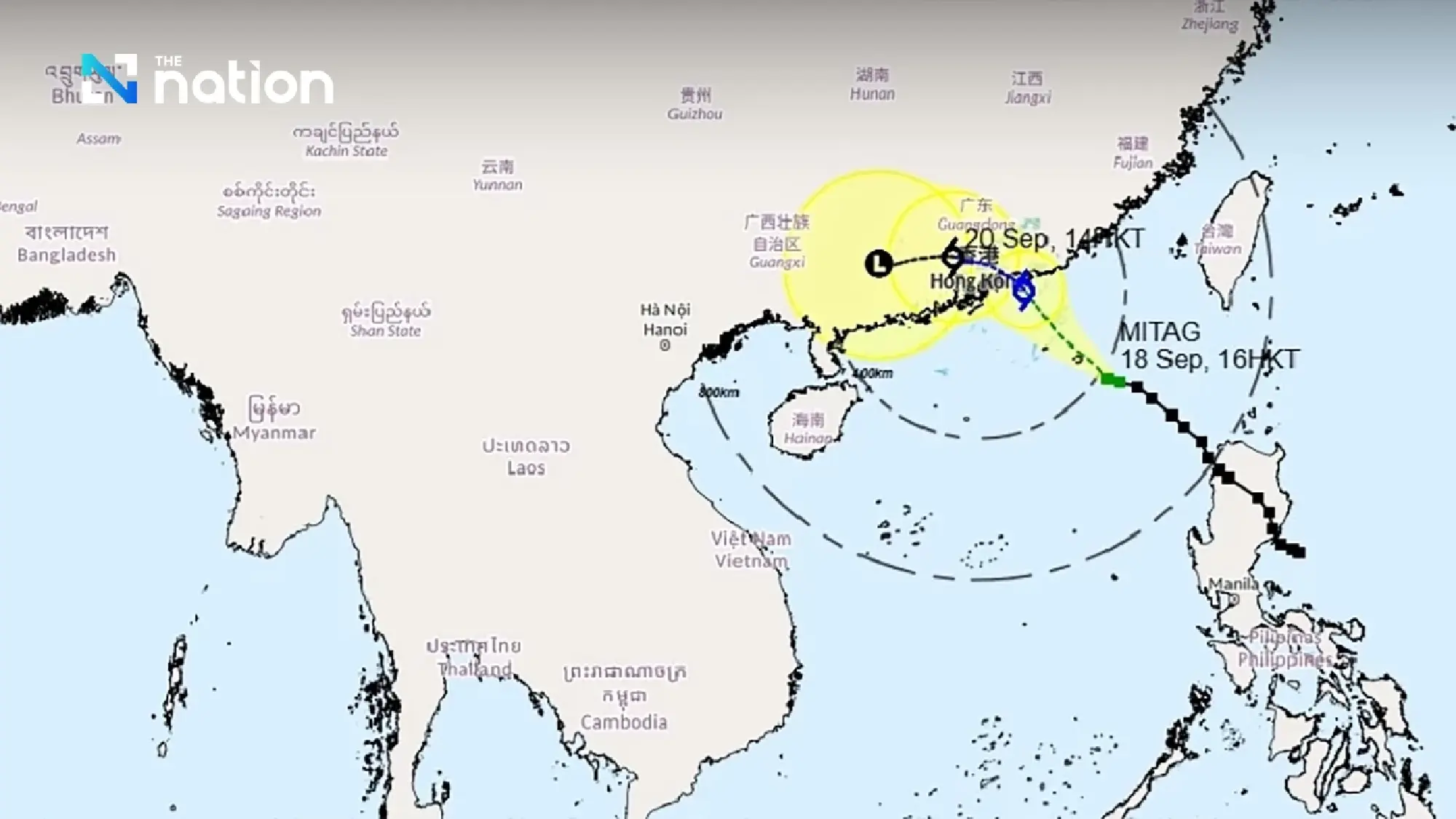 Tropical Storm Mitag forms over South China Sea, expected to affect Hong Kong