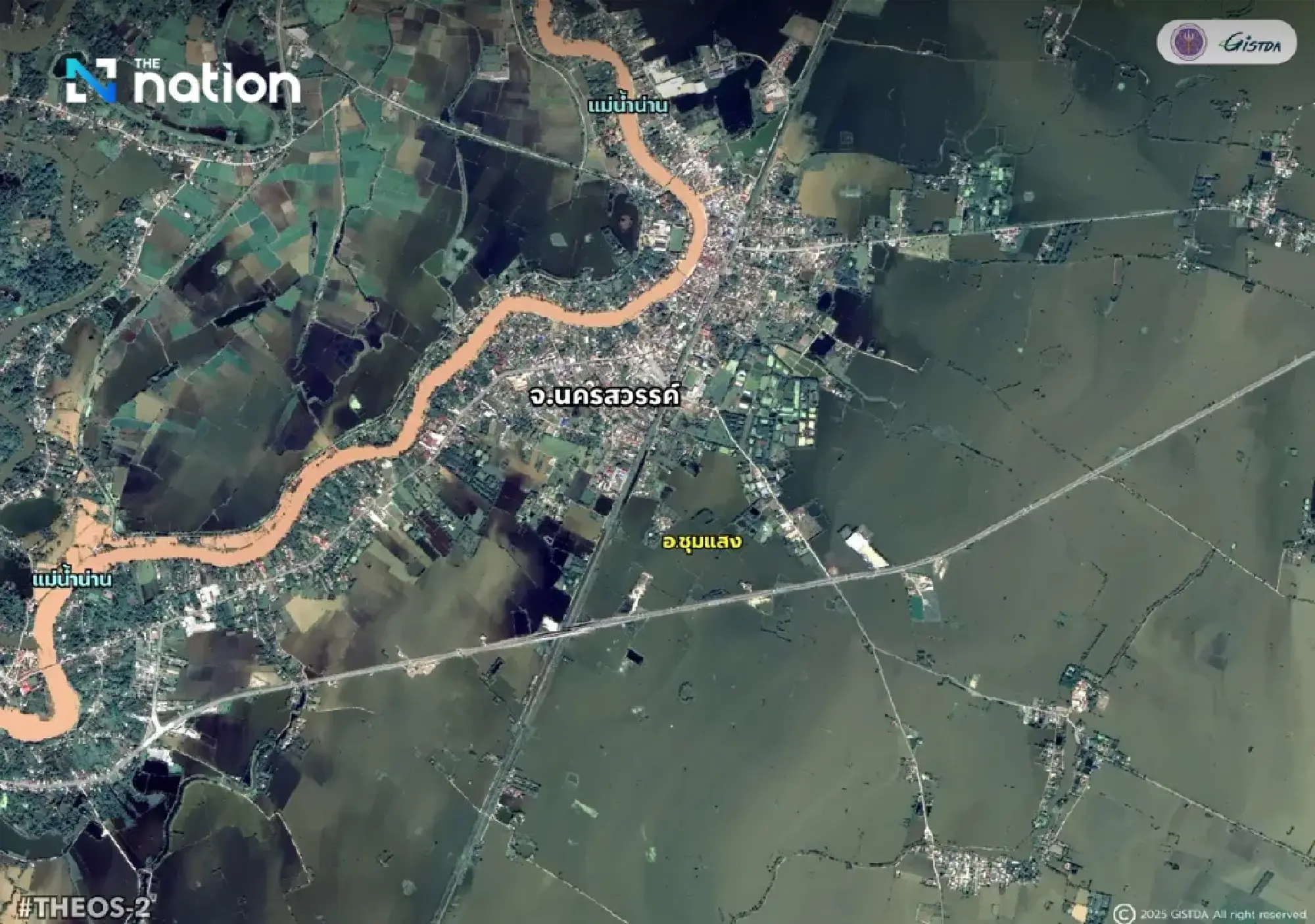 Satellite photos show over 290,000 rai inundated in three central provinces