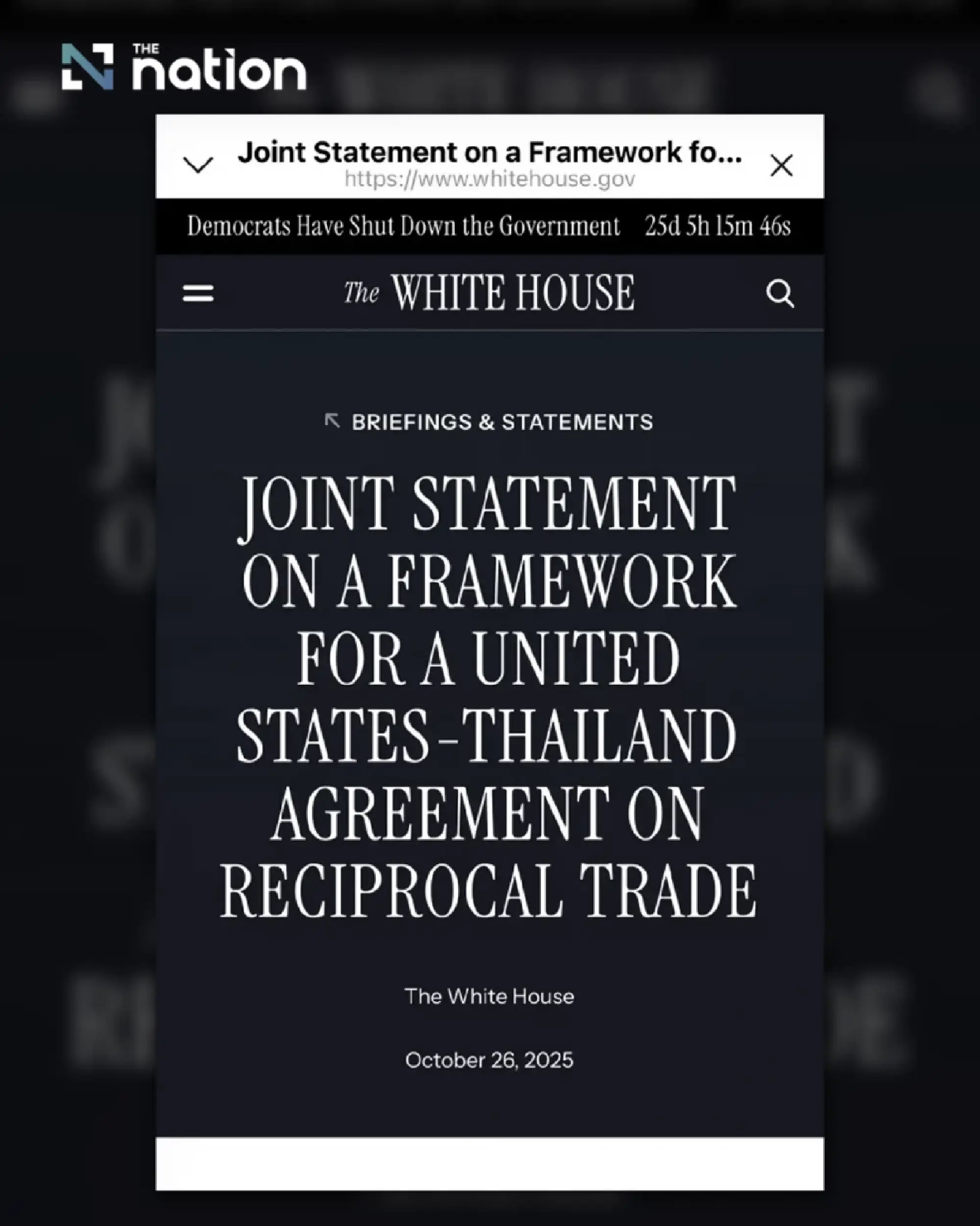 Thailand and US agree on framework for reciprocal trade negotiations