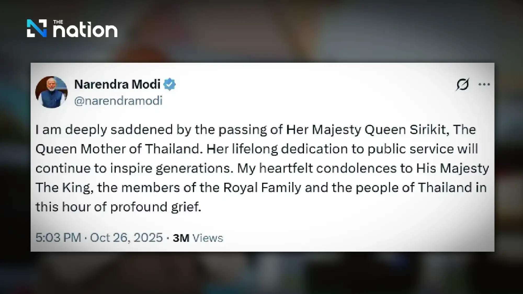 Indian prime minister offers condolences on passing of Queen Mother