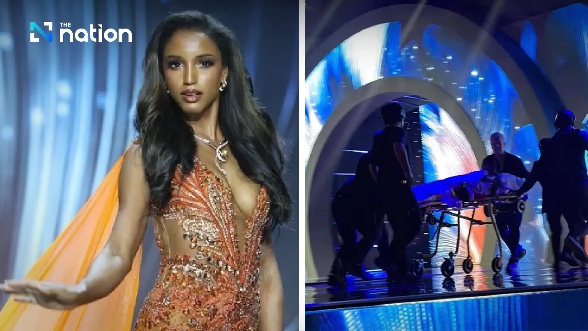 Miss Universe Jamaica safe after falling off stage during preliminary evening gown round