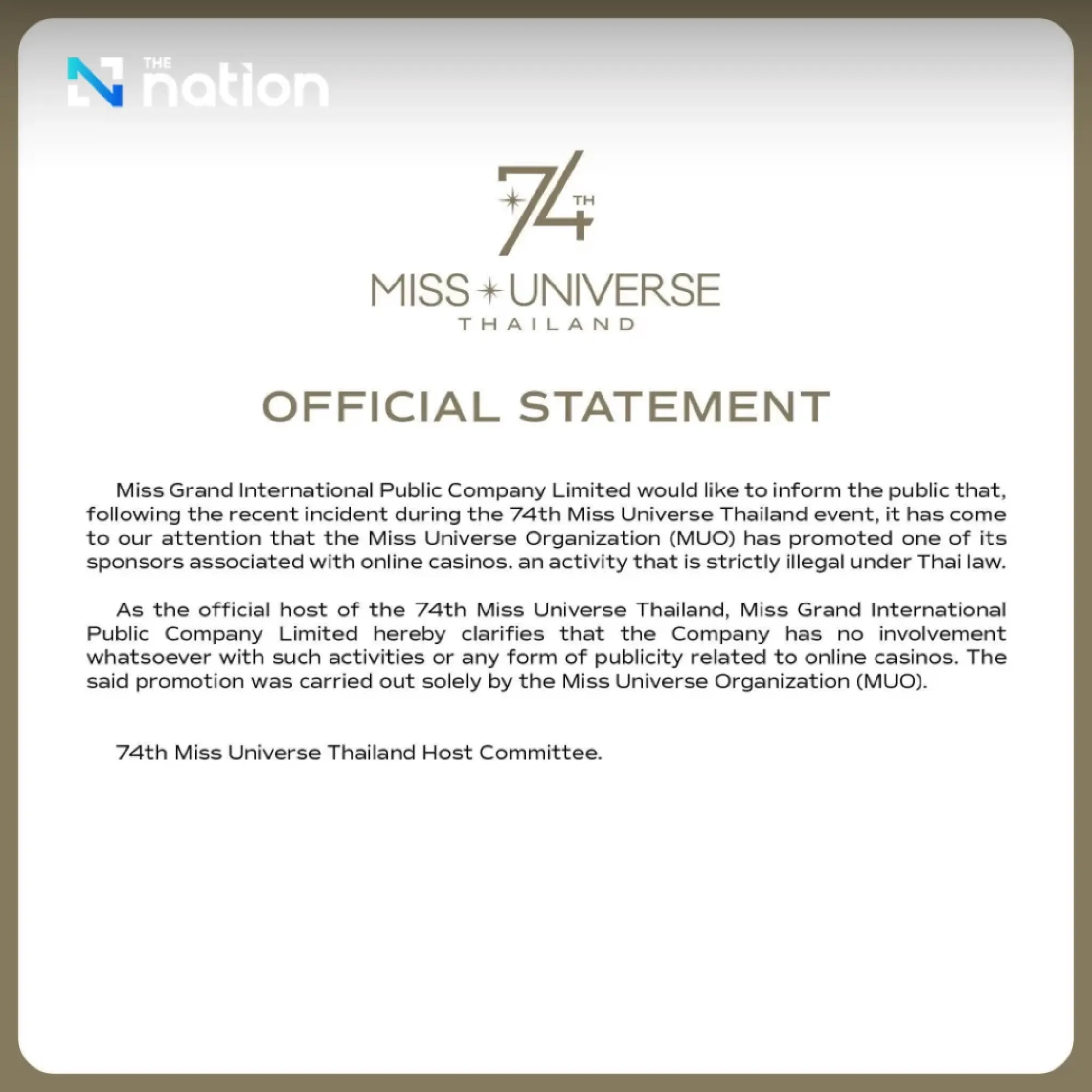 Police raid Miss Universe team for promoting online casino; MGI CEO denies involvement