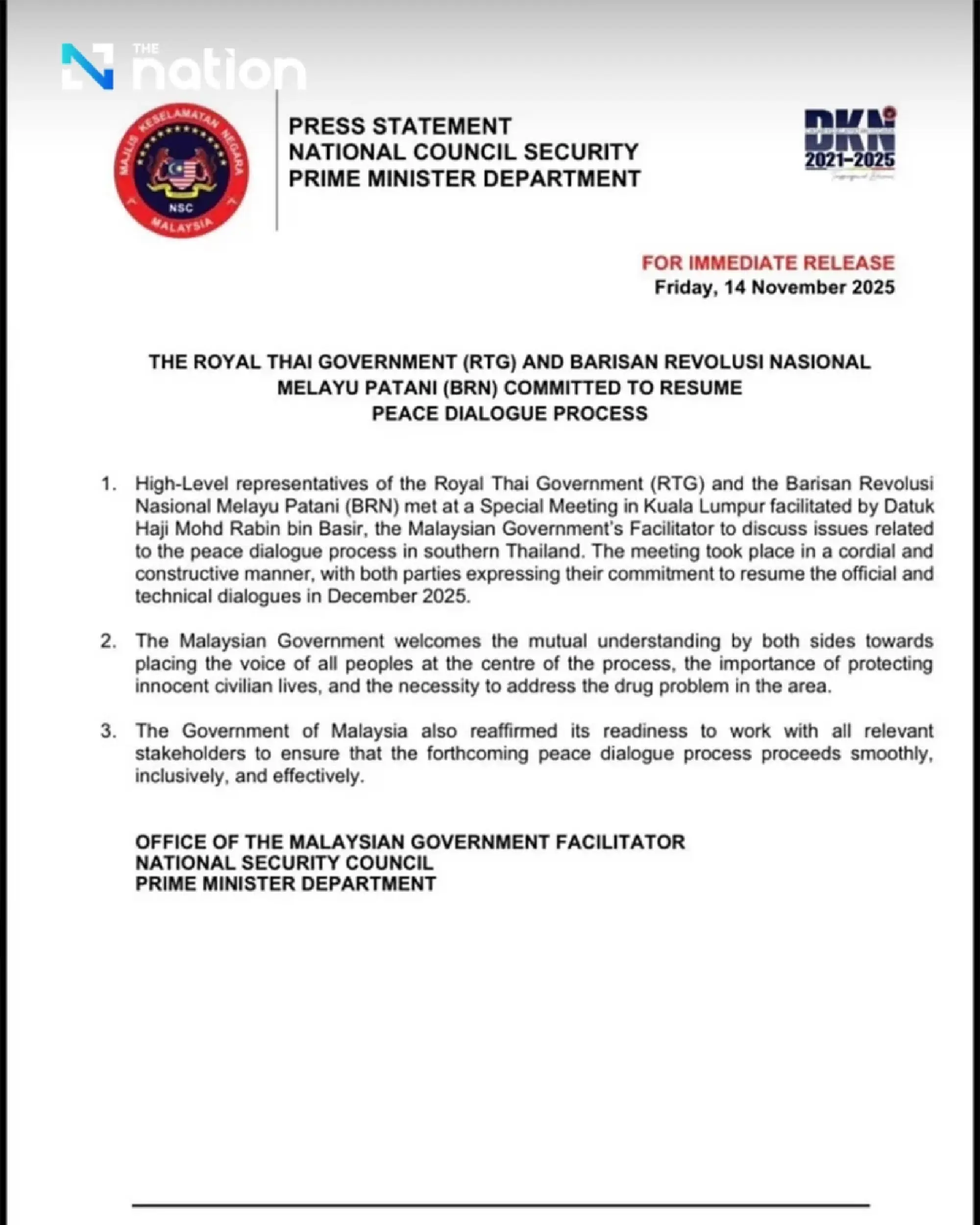 “Big Un” appointed as new peace talks head, holds special meeting with BRN group