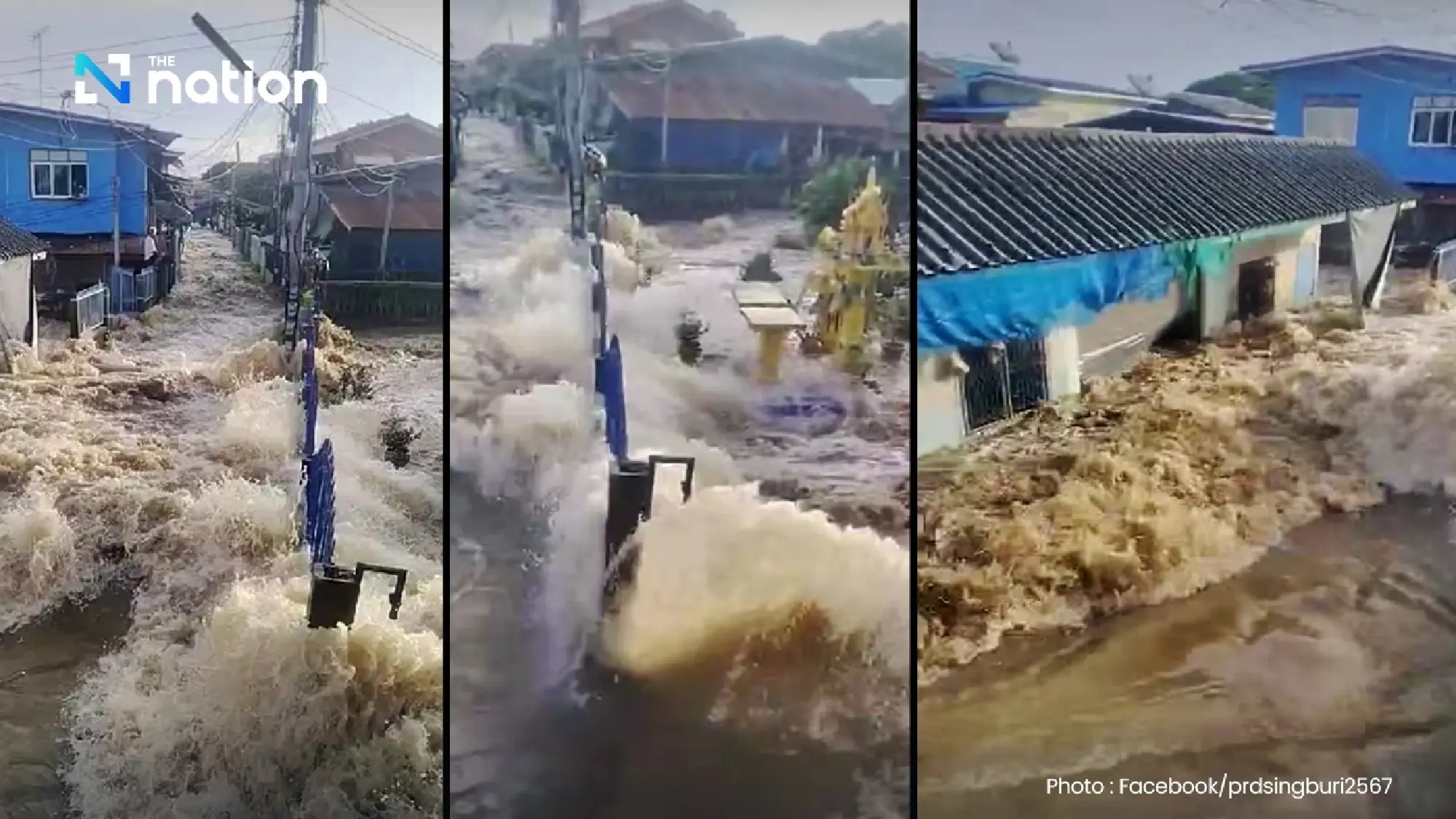 Flood barrier collapses in In Buri, Sing Buri — three villages submerged, water surges toward key areas