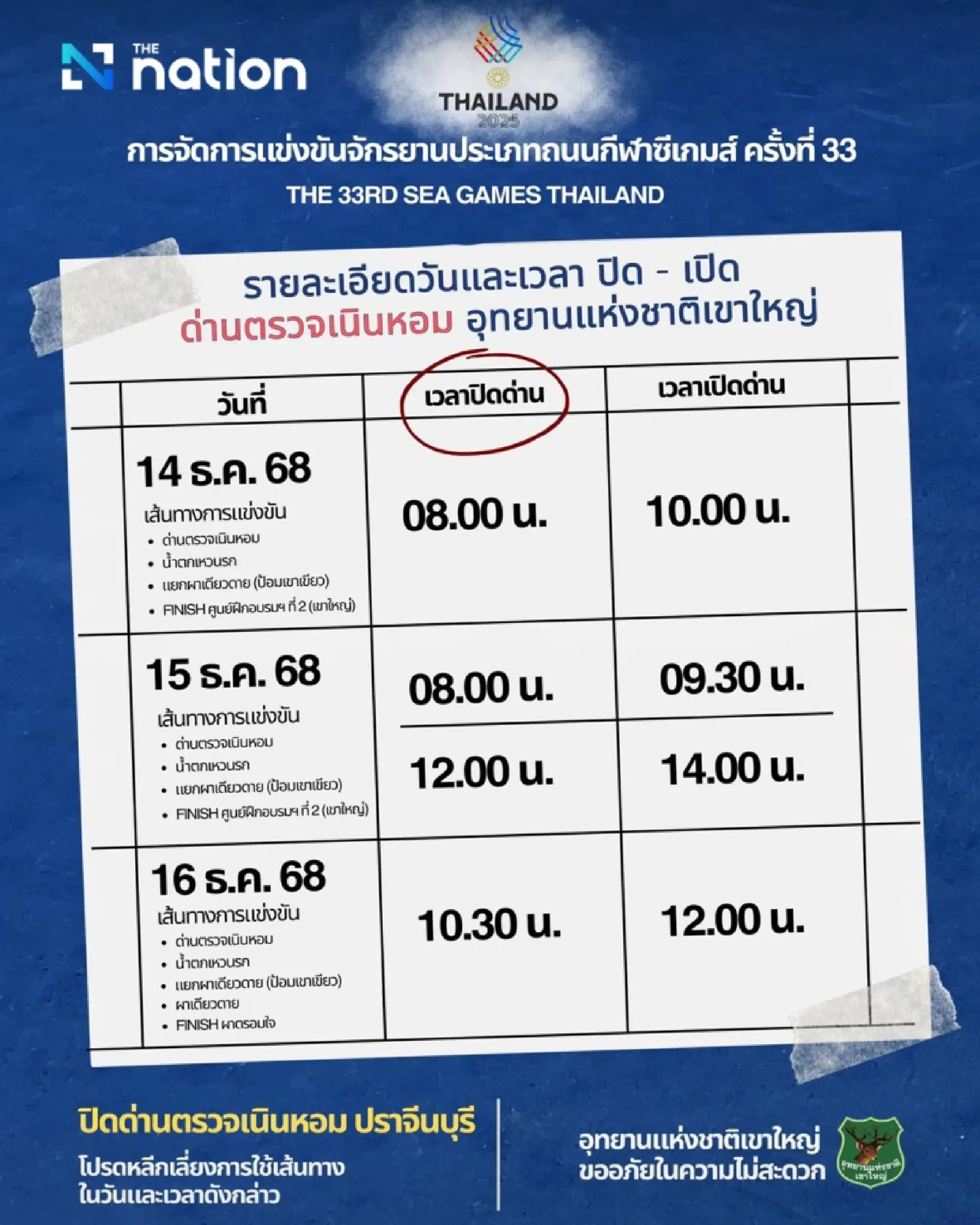 Khao Yai National Park announces temporary road closures for 33rd SEA Games cycling