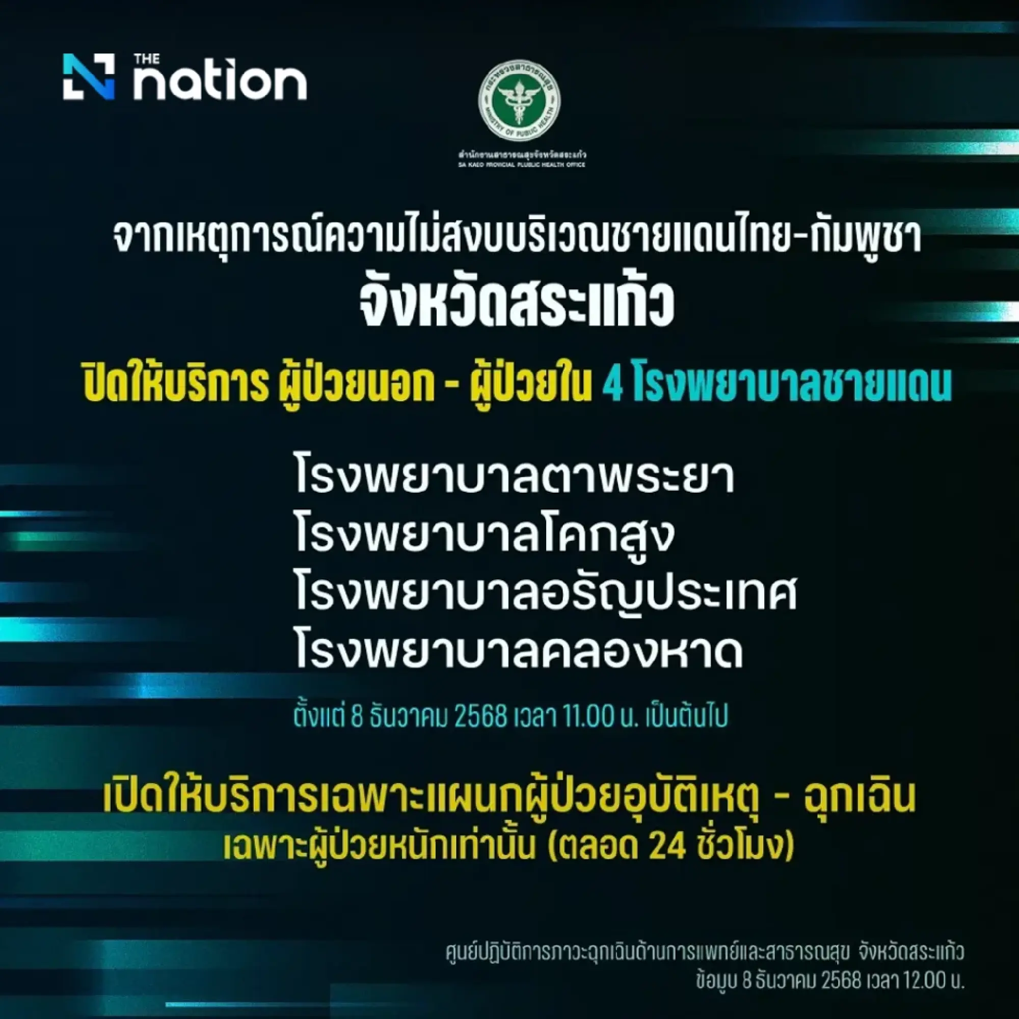 Unrest Forces Temporary Closure of Four Thai Border Hospitals; Only Critical Emergencies Admitted