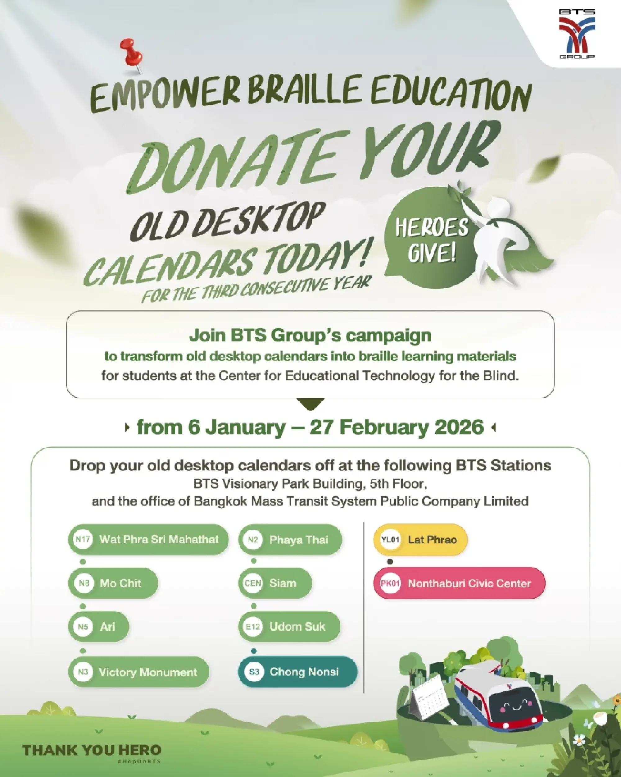 BTS invites public to donate old desktop calendars for Braille materials under ‘Heroes Give’ campaign
