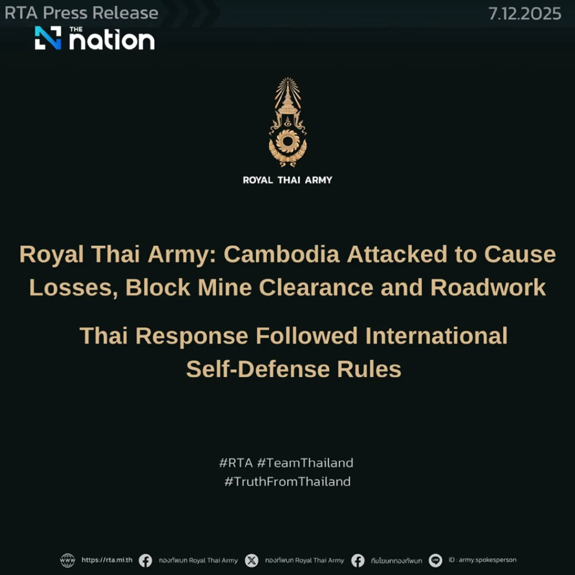 Thai army vows proportionate response to Cambodian security threat