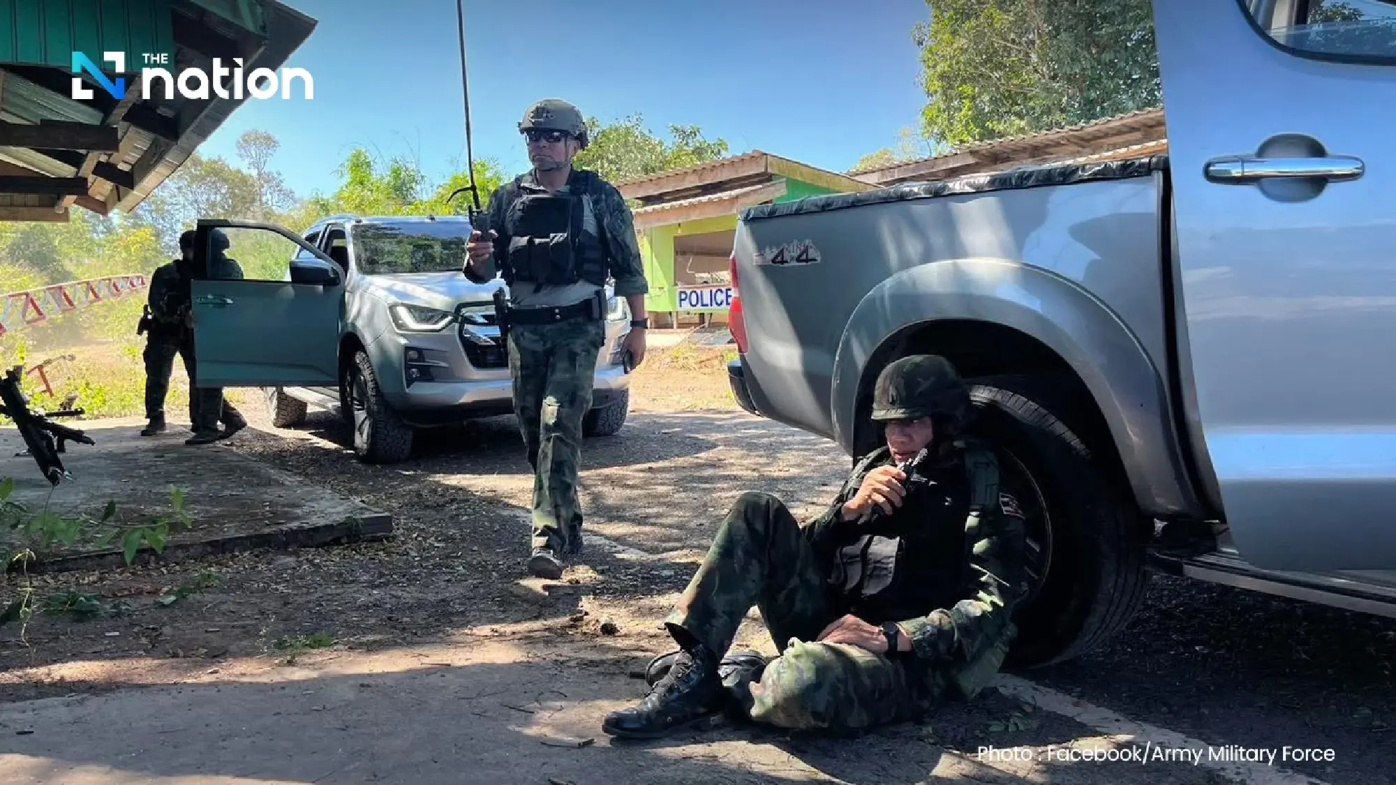 Marines secure area encroached on by Cambodian casino and residential building
