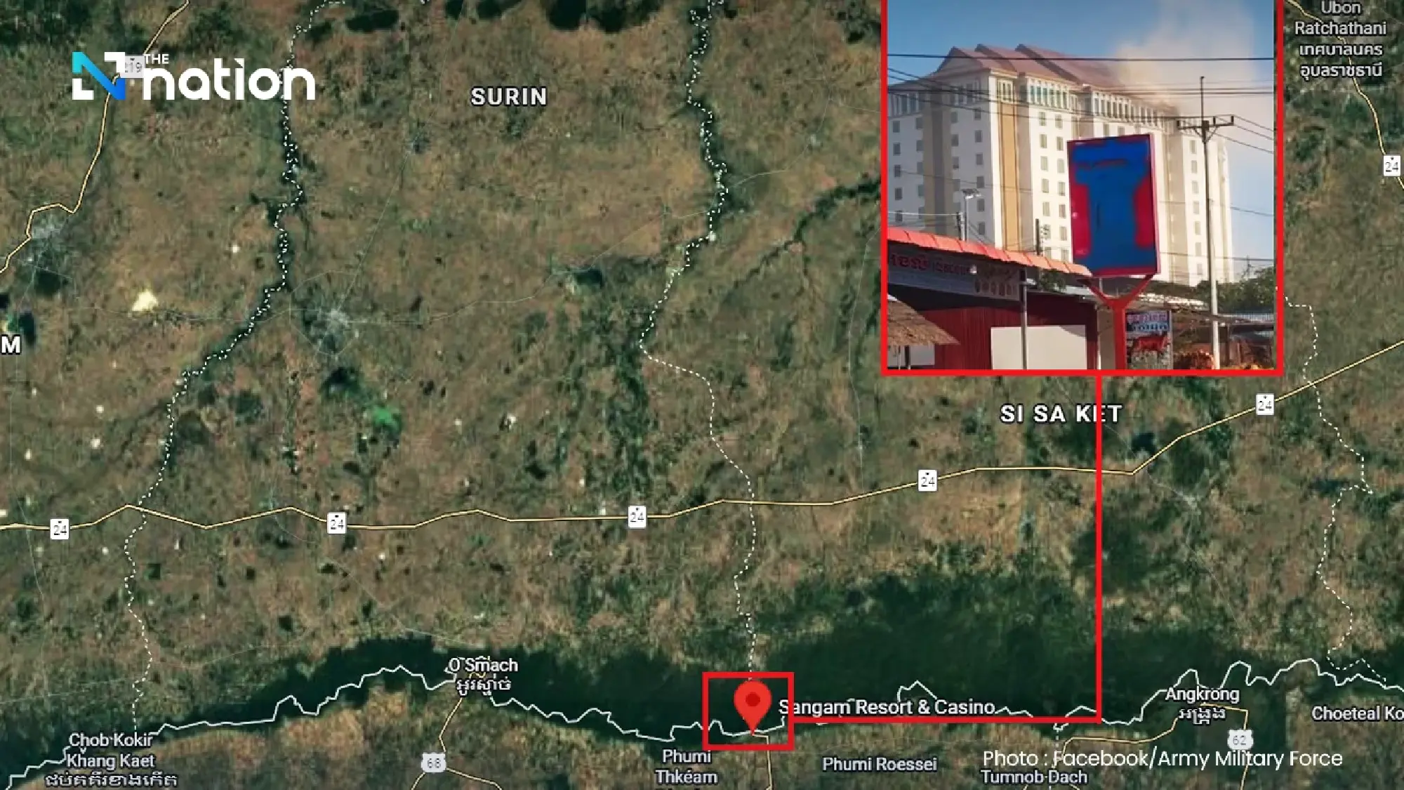 Thai artillery hits casino across from Si Sa Ket border crossing before noon ceasefire