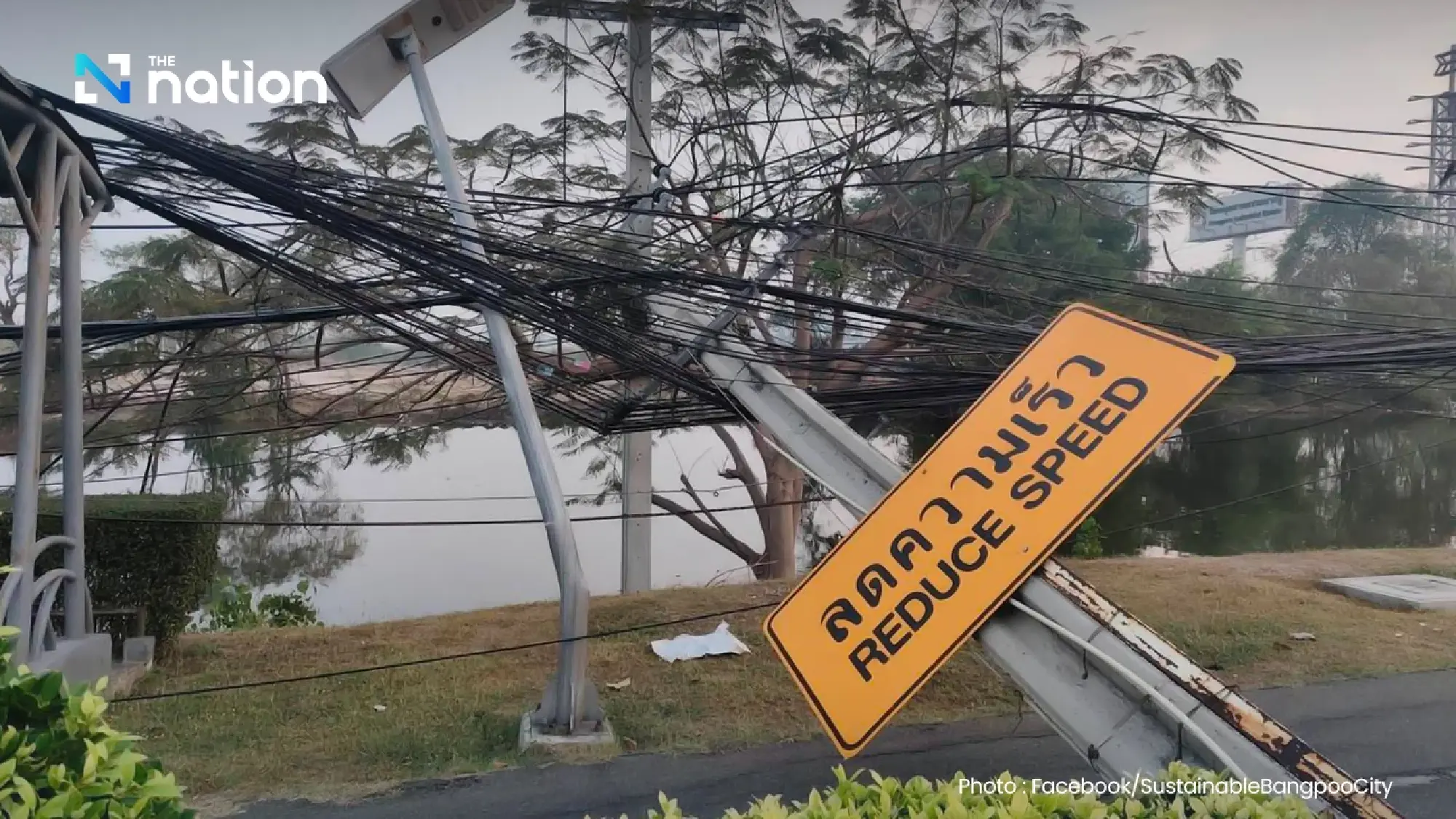 Truck hits power lines, topples 70 poles, widespread blackout in Samut Prakan