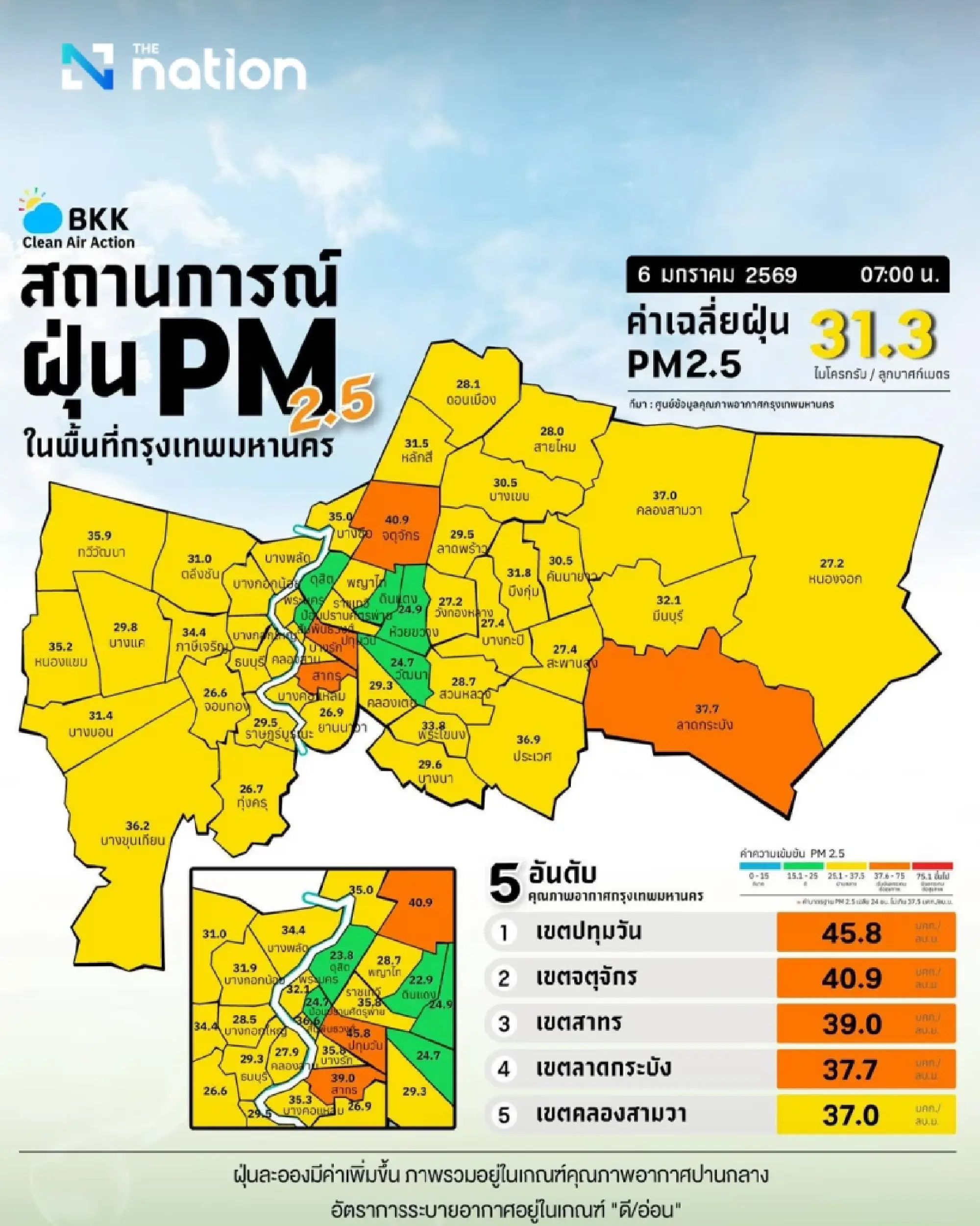 Bangkok PM2.5 above standard, residents urged to wear masks