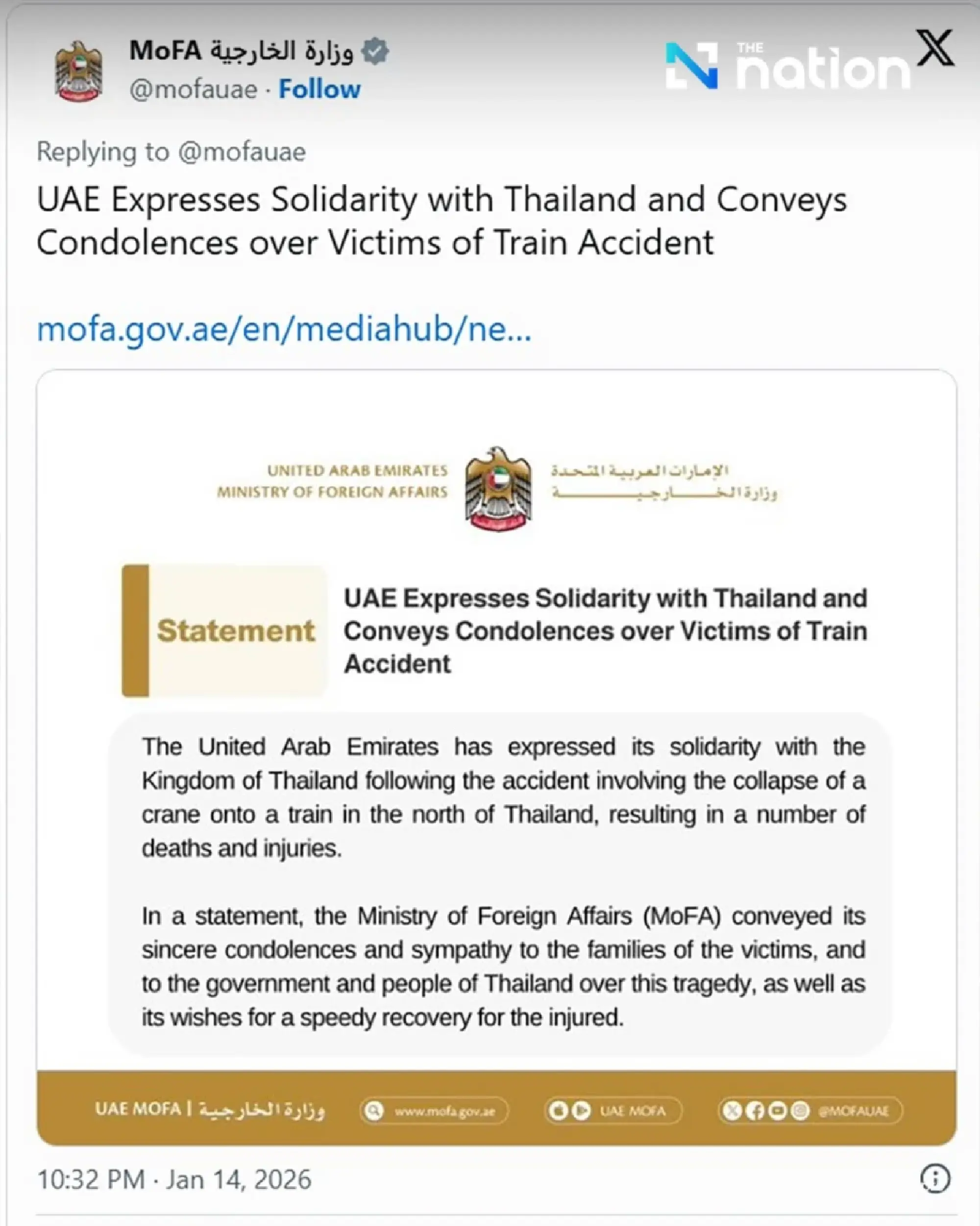 UAE Joins Global Condolences as Death Toll in Thai Crane Collapse Reaches 32