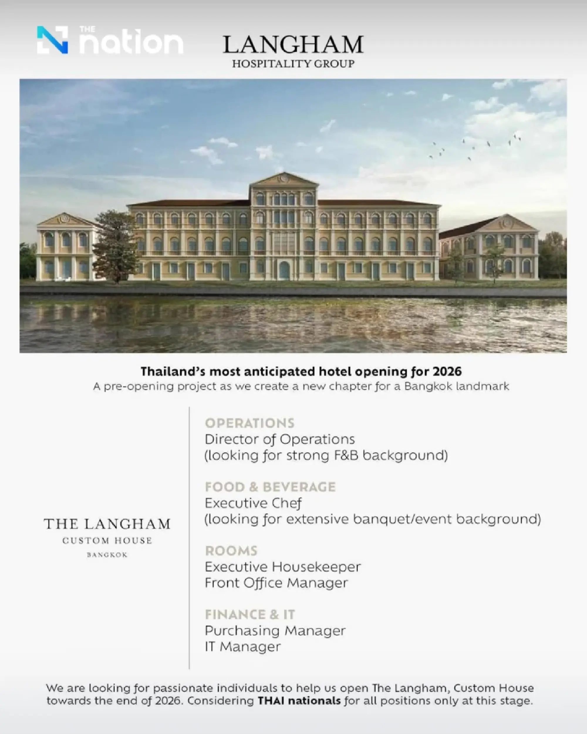 THE LANGHAM, Custom House: Thailand’s Most Anticipated Hotel Opening for 2026