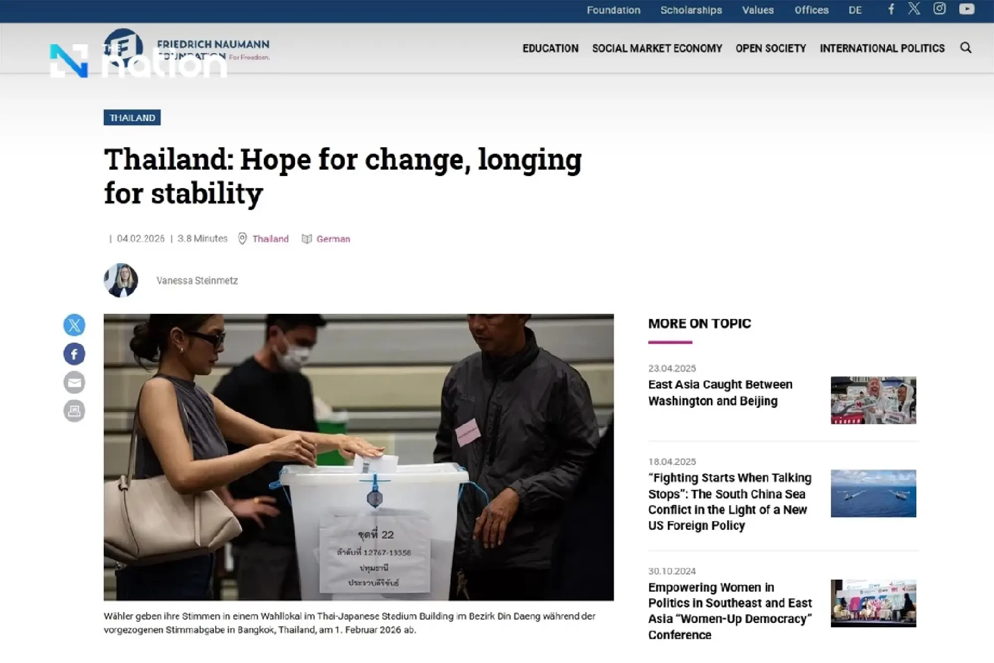 German NGO: Thai voters prioritise economy over politics