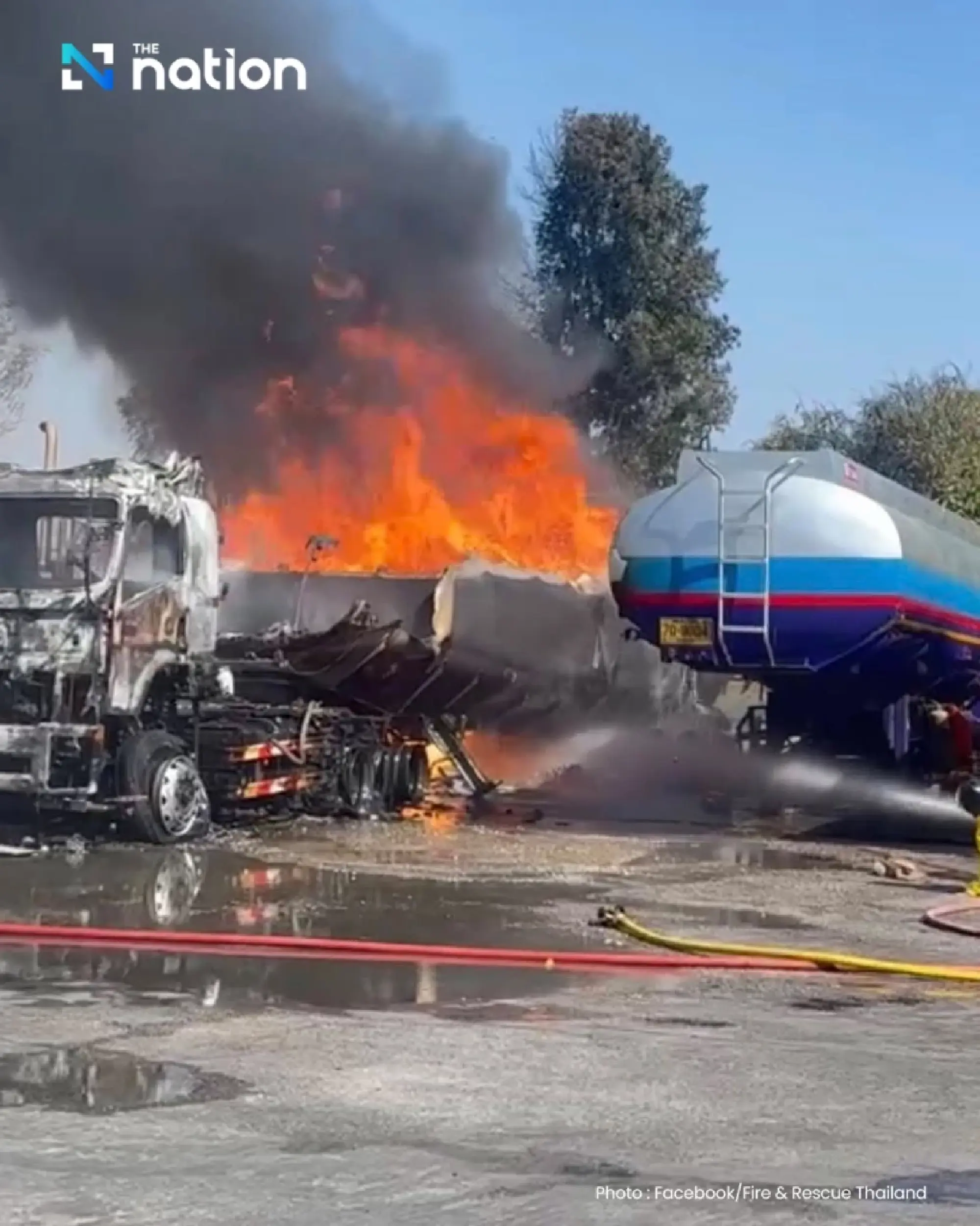 Fire at petrol station next to school in Khon Kaen, students evacuated