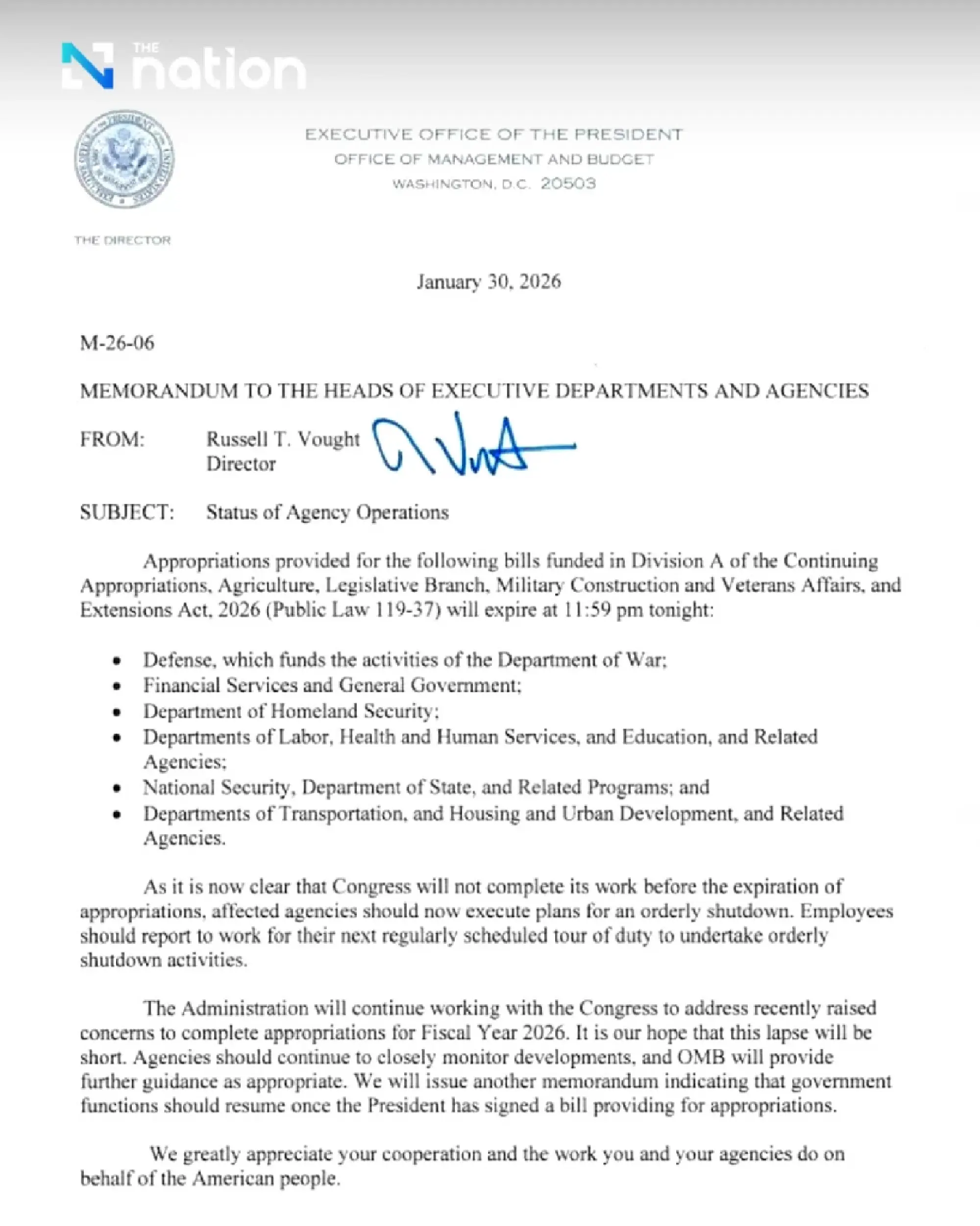 US announces partial government shutdown officially