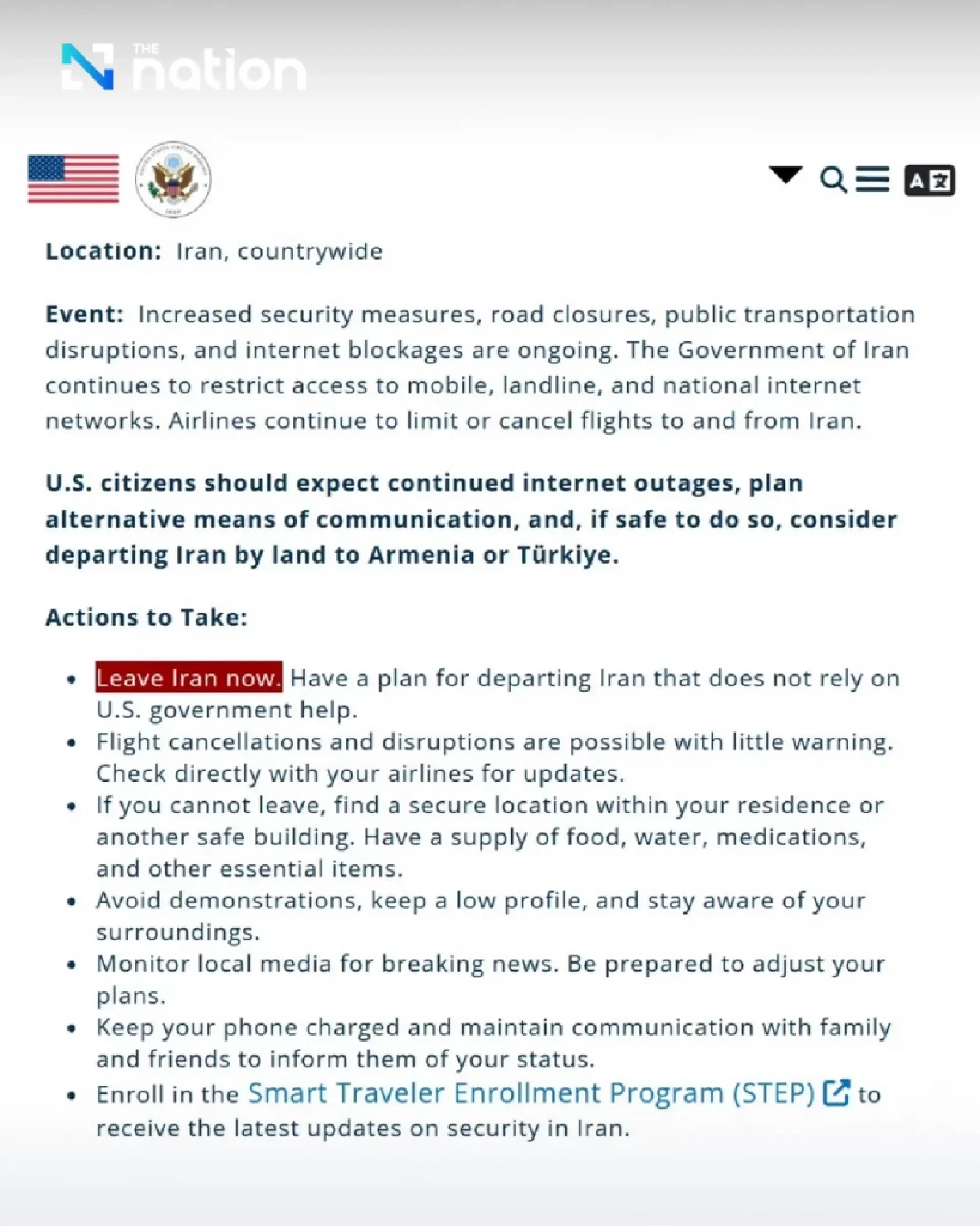 Washington Orders Urgent Evacuation of Citizens from Iran as Security Situation Crumbles