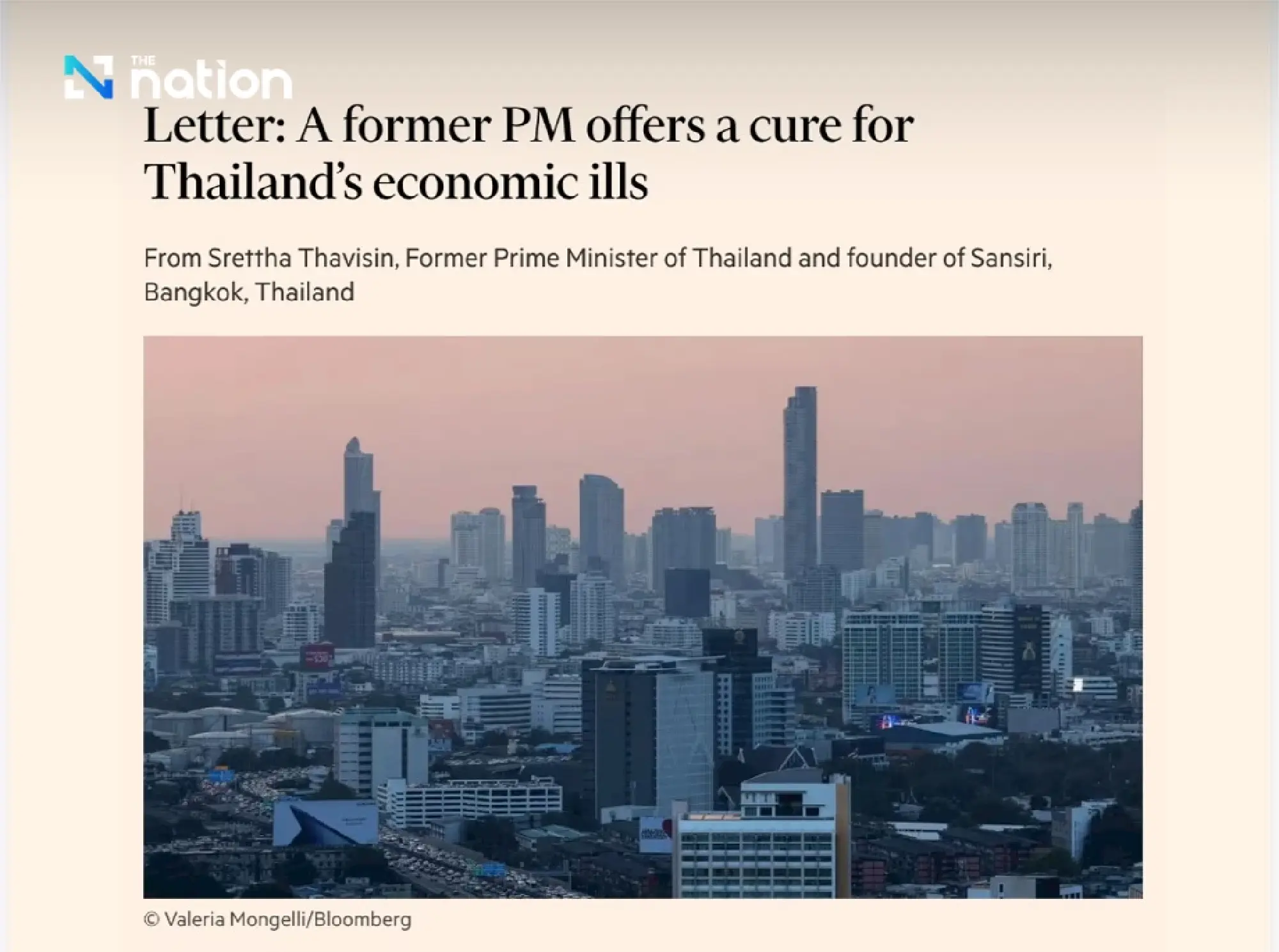 Srettha Thavisin’s economic vision for Thailand published in Financial Times