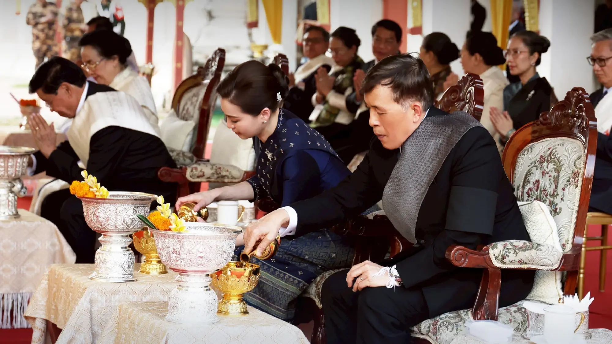 Their Majesties the King and Queen pay respects at Pha That Luang before concluding official visit to Laos