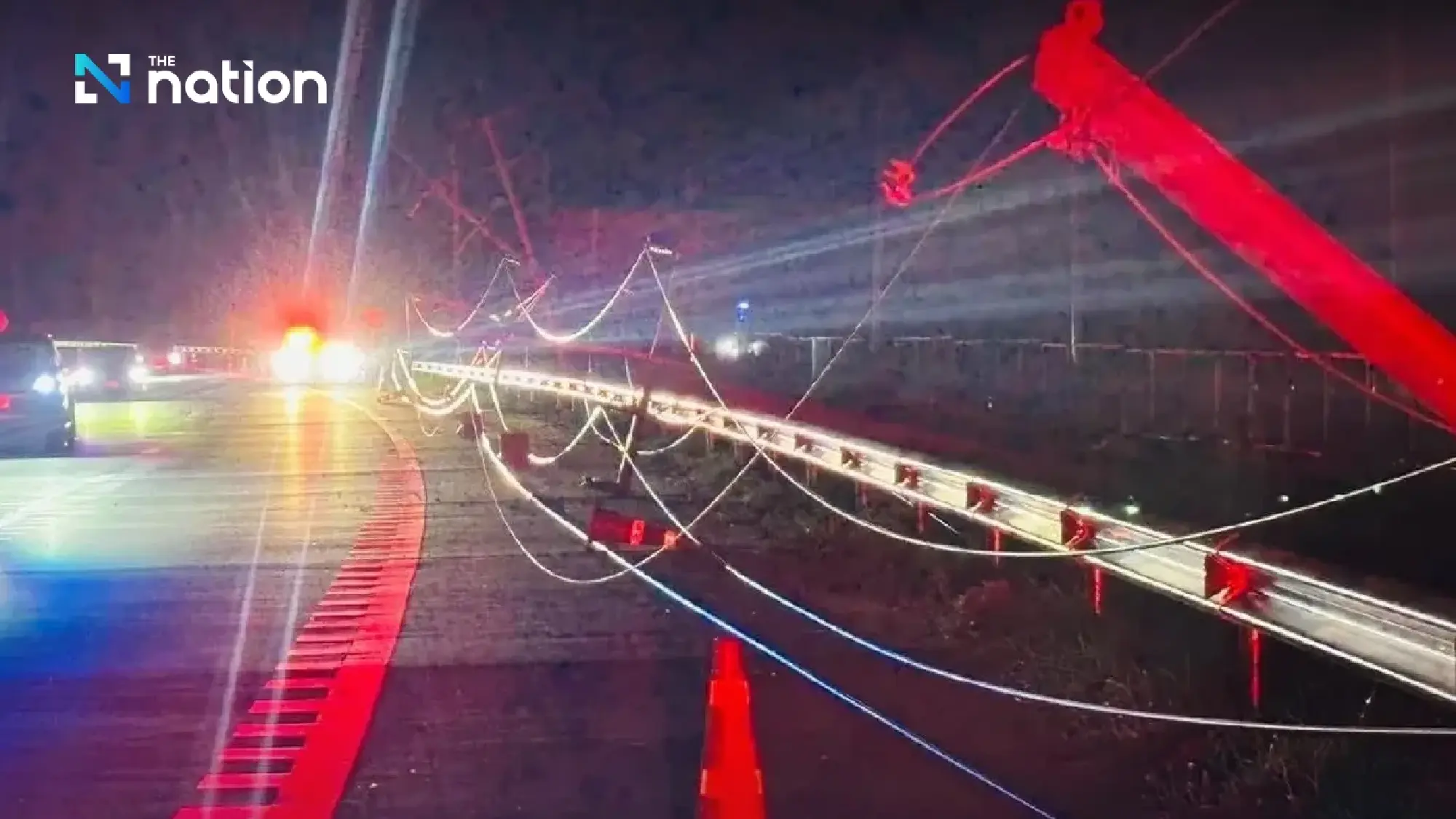 Summer storm downs power poles on motorway in Nakhon Ratchasima