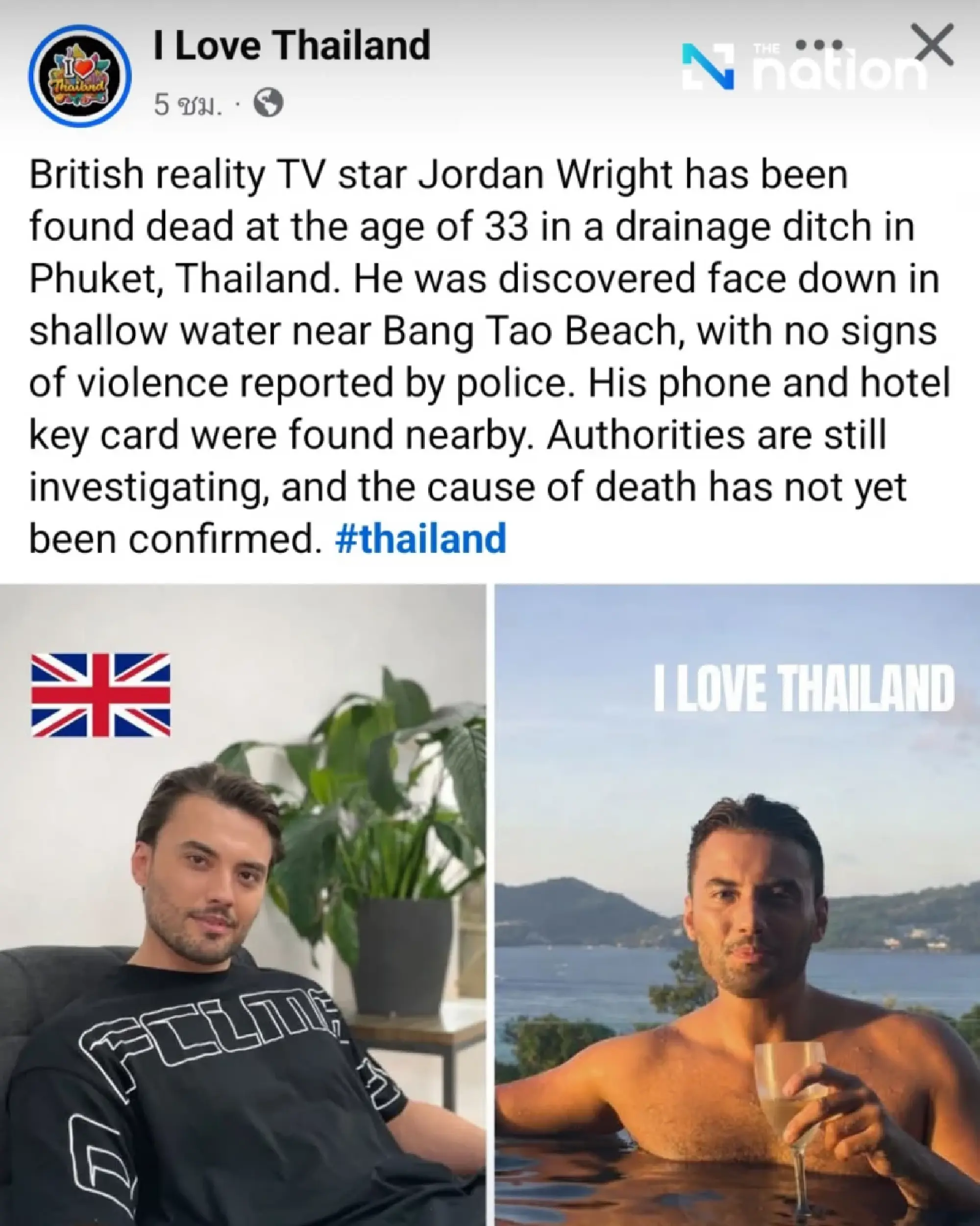 British reality TV star found dead in Phuket canal; police suspect accidental fall, no signs of assault
