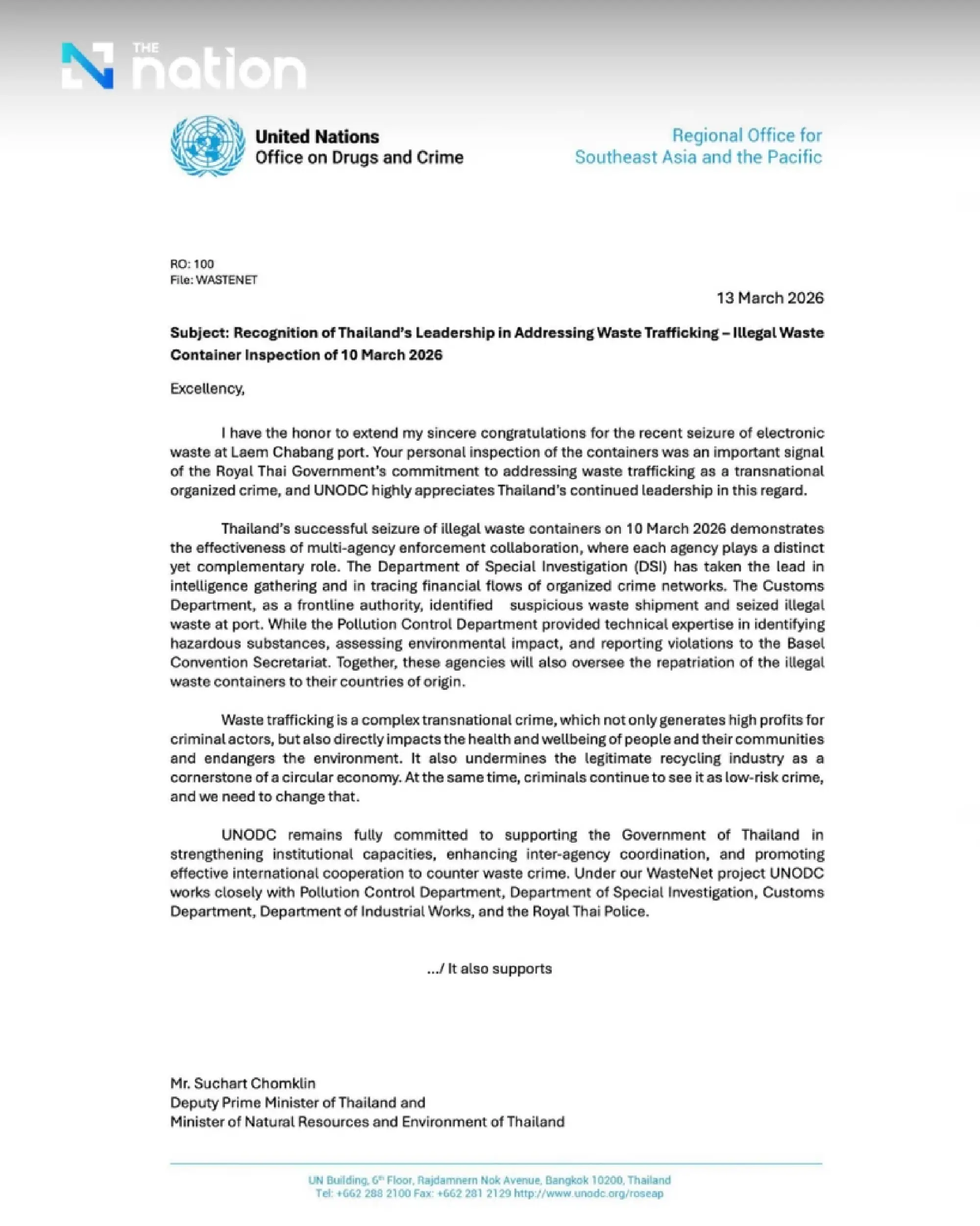 UNODC commends Thailand after Laem Chabang e-waste seizure