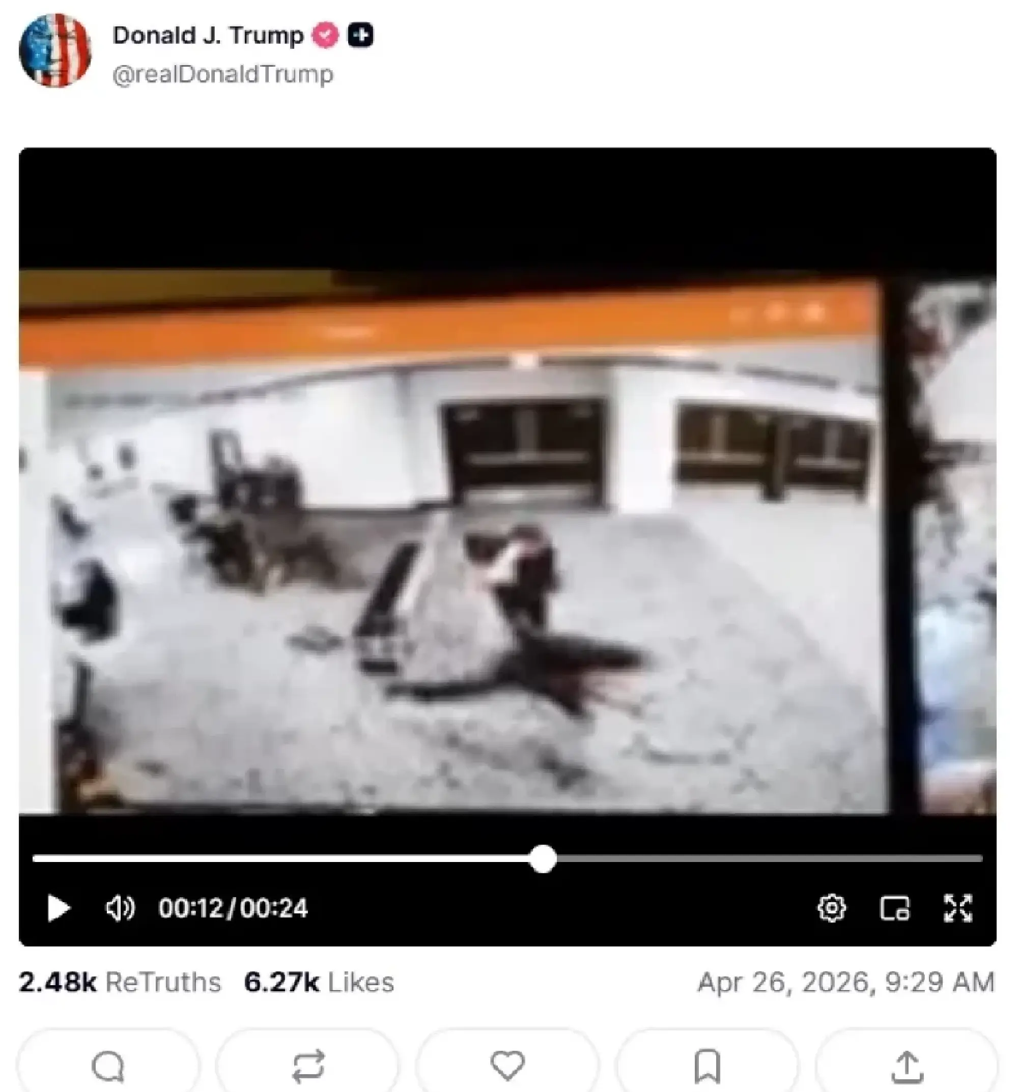 Trump posts WHCD footage of shooting suspect fleeing before arrest