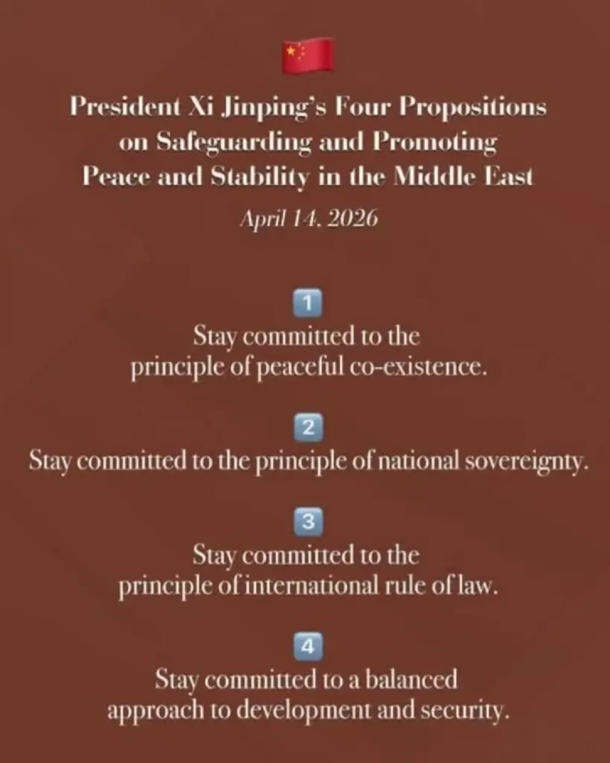 Xi sets out four principles for Middle East peace
