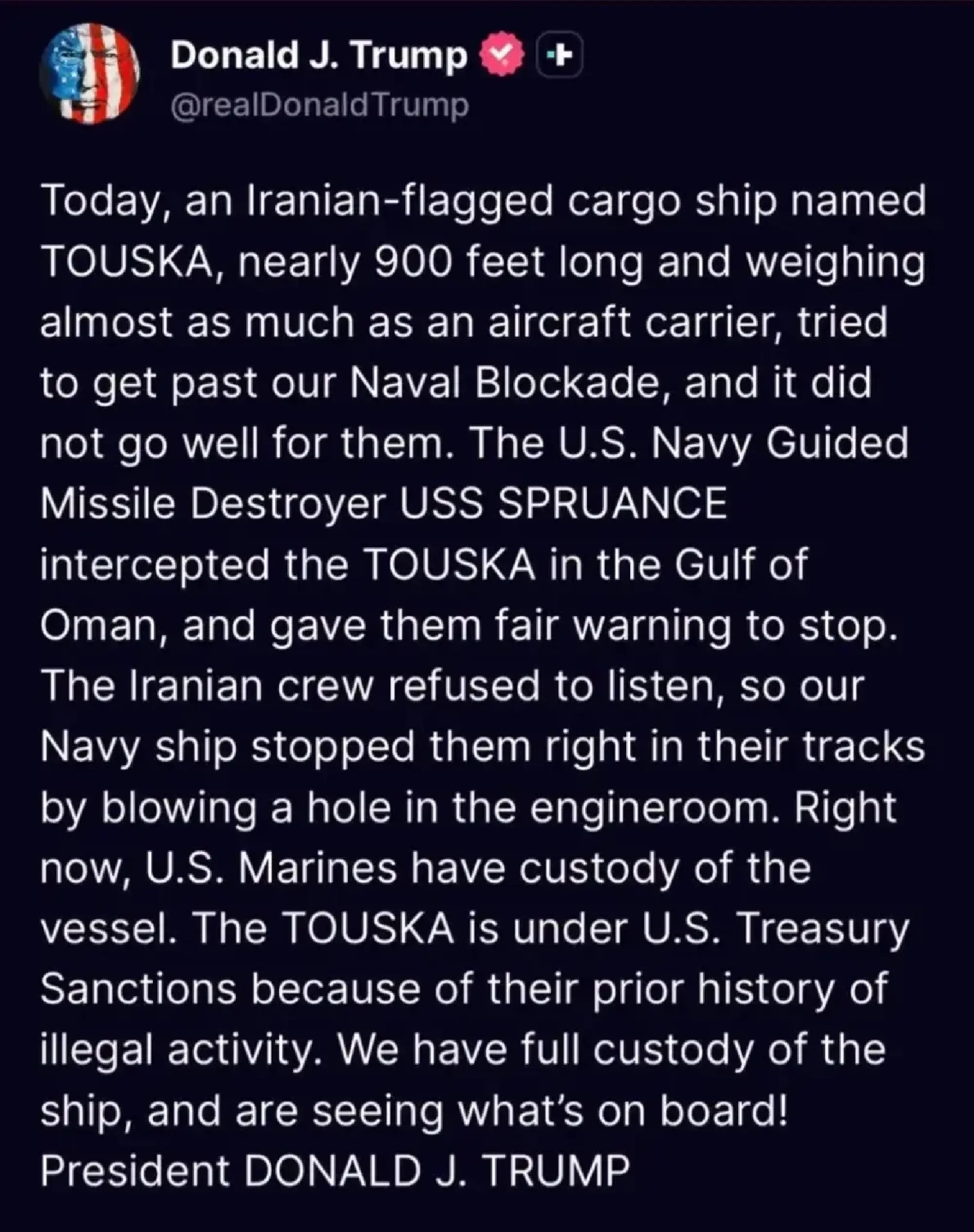 Ceasefire trembles as US fires and seizes Iranian cargo ship