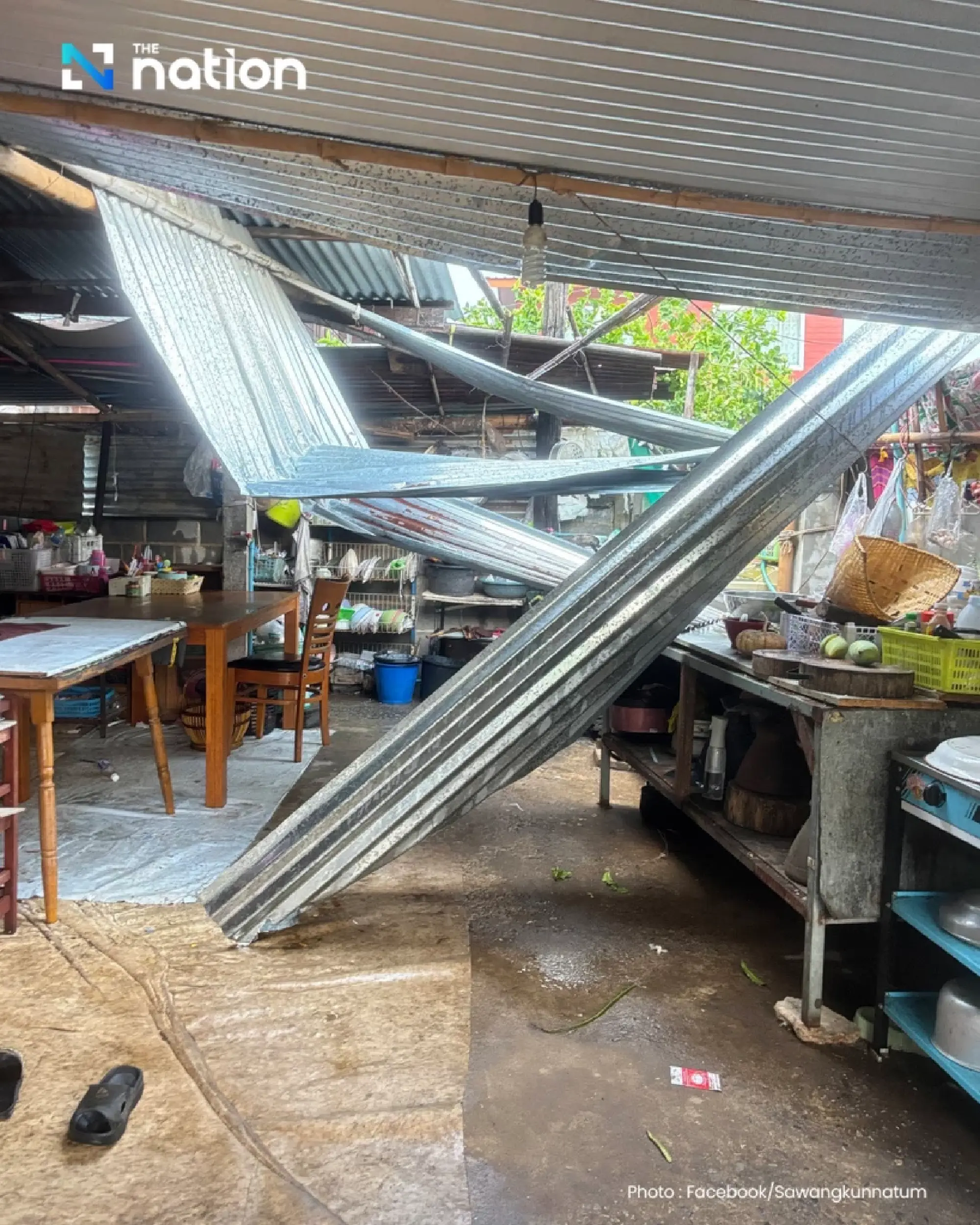 Storm hits Chaiyaphum — homes damaged as summer squall batters Ban Khai