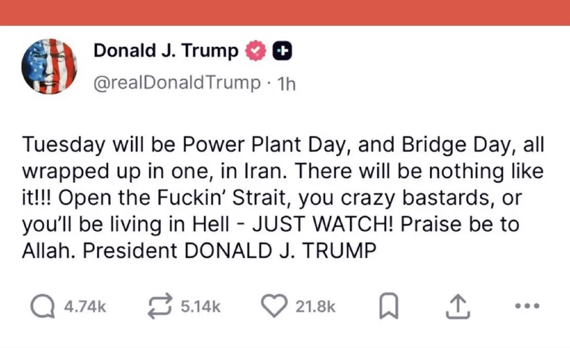 Trump gives Iran until Tuesday night to reopen Hormuz