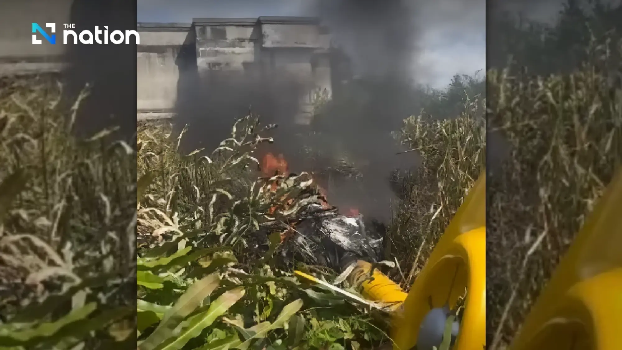 Helicopter crash in Samut Prakan causes injury as fire spreads