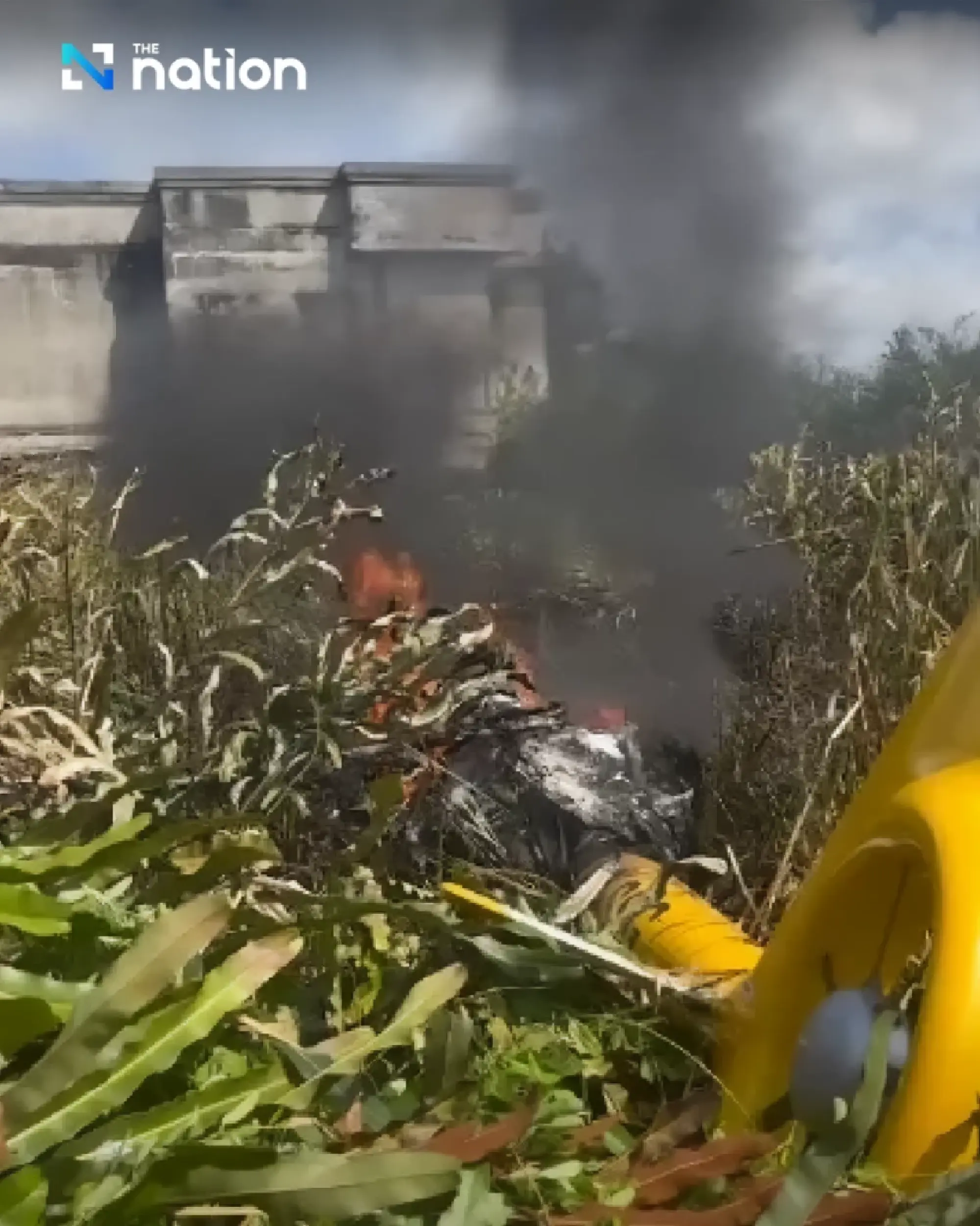 Helicopter crash in Samut Prakan causes injury as fire spreads