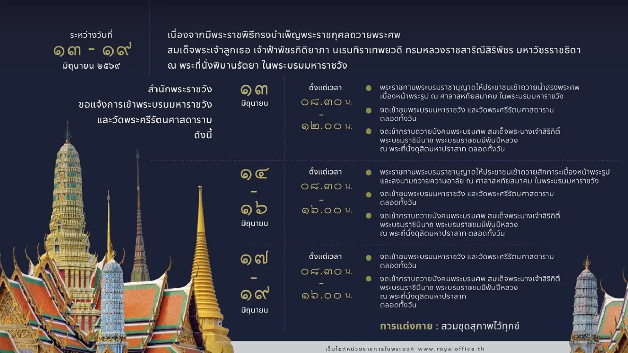 Grand Palace outlines access for Princess’s royal rites from June 13-19