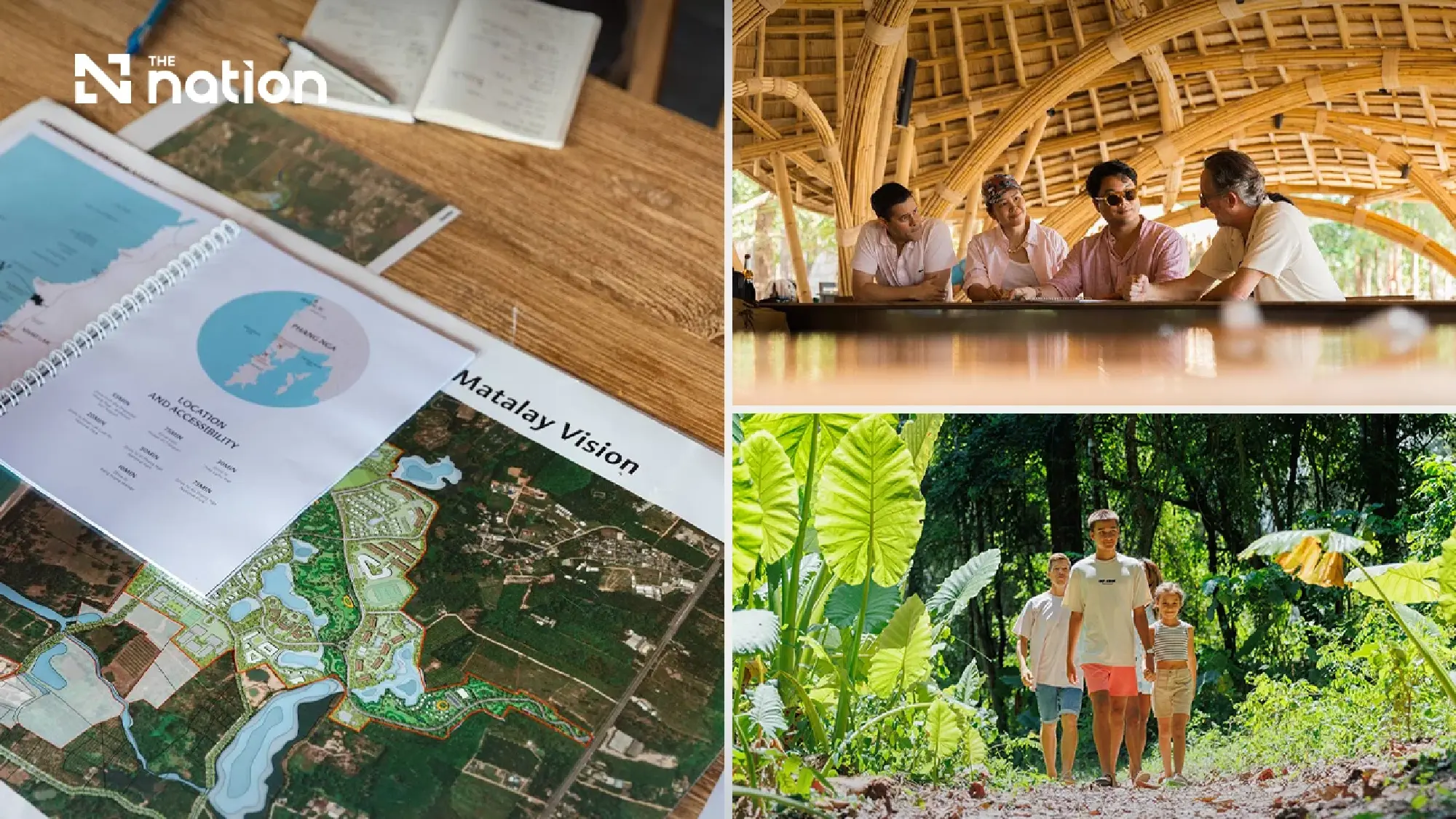 Masterplan by Gensler and P Landscape (left). Beach Bird Bar by Chiang Mai Life Architects &amp; Construction (top right).  Young explorers discover the wonders of Matalay's natural habitat, one step at a time (bottom right).