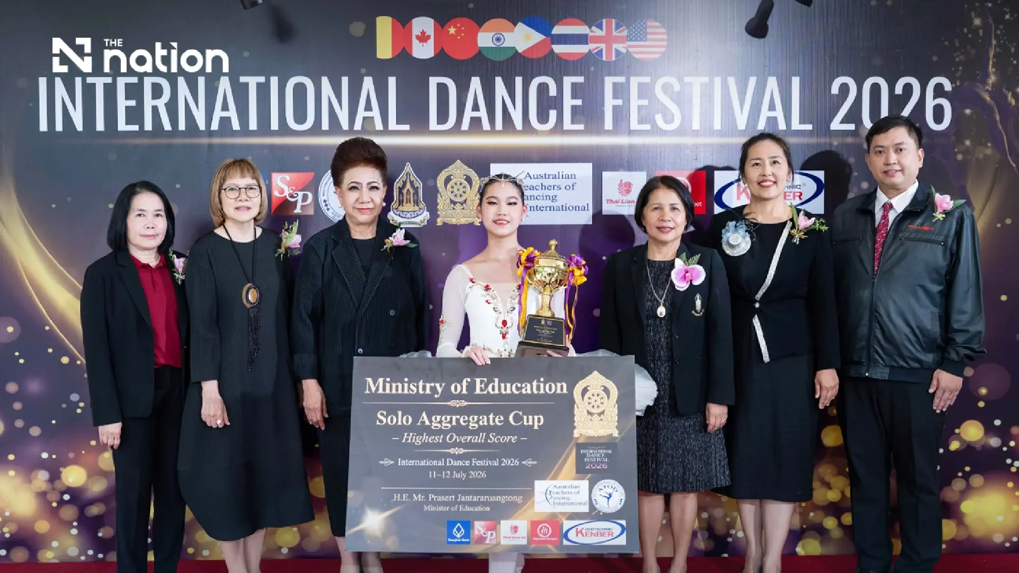 From left to right:   1.Ms. Lammon Poongkhao, Northern Regional Manager of S&amp;P Syndicate Public Company Limited    2.Ms Pristtha Chailangkan   3.Dr Mom Luang Preeyapun Sridhavat, President of the ATOD Children and Youth Development Association    4.Miss Chanisara Tharanatham, Highest Overall Score Trophy   5.Dr. Yupin Buakhom, Inspector-General, Minister of Education, Acting Regional Education Officer, Regional Education Office No.15   6.Dr Wilaiwan Wannachotphawet, Chairperson of the Committee for Coordination and Promotion of Non-Formal Private Education, Chiang Mai Province   7.Mr Kampanat Fayer Sangkhanon Station Manager – Chiang Mai Thai Lion Air