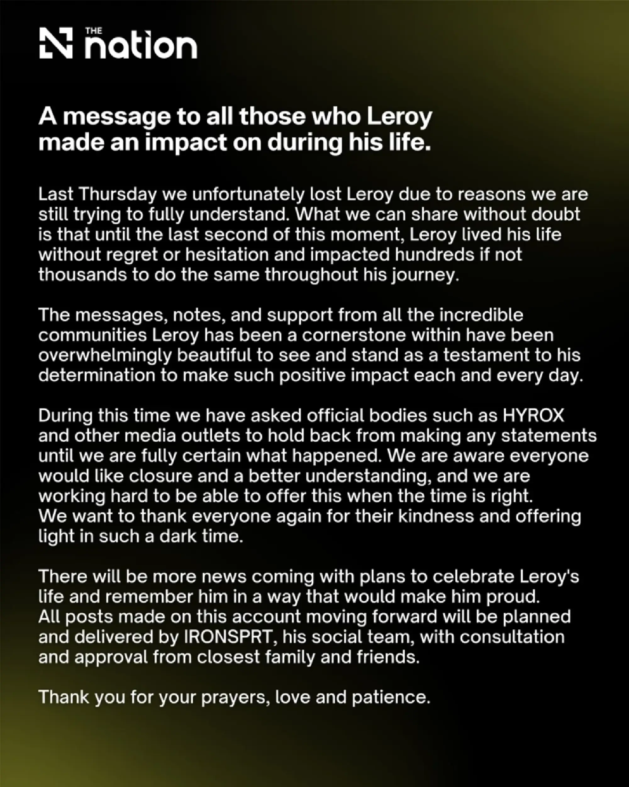 Leroy Saunders dies after collapse at HYROX Bangkok