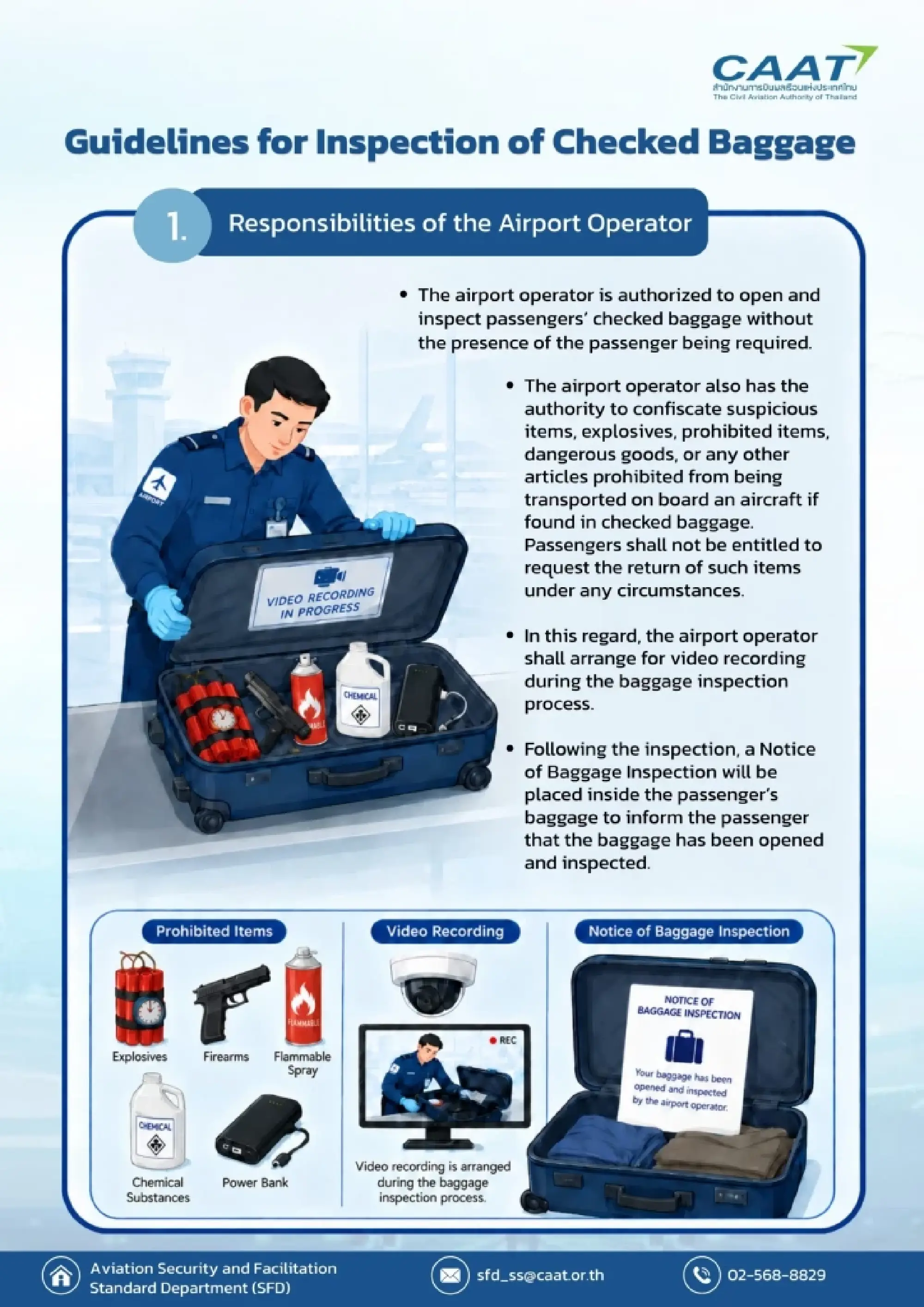CAAT new rule allows airport security to open checked bags without passengers present