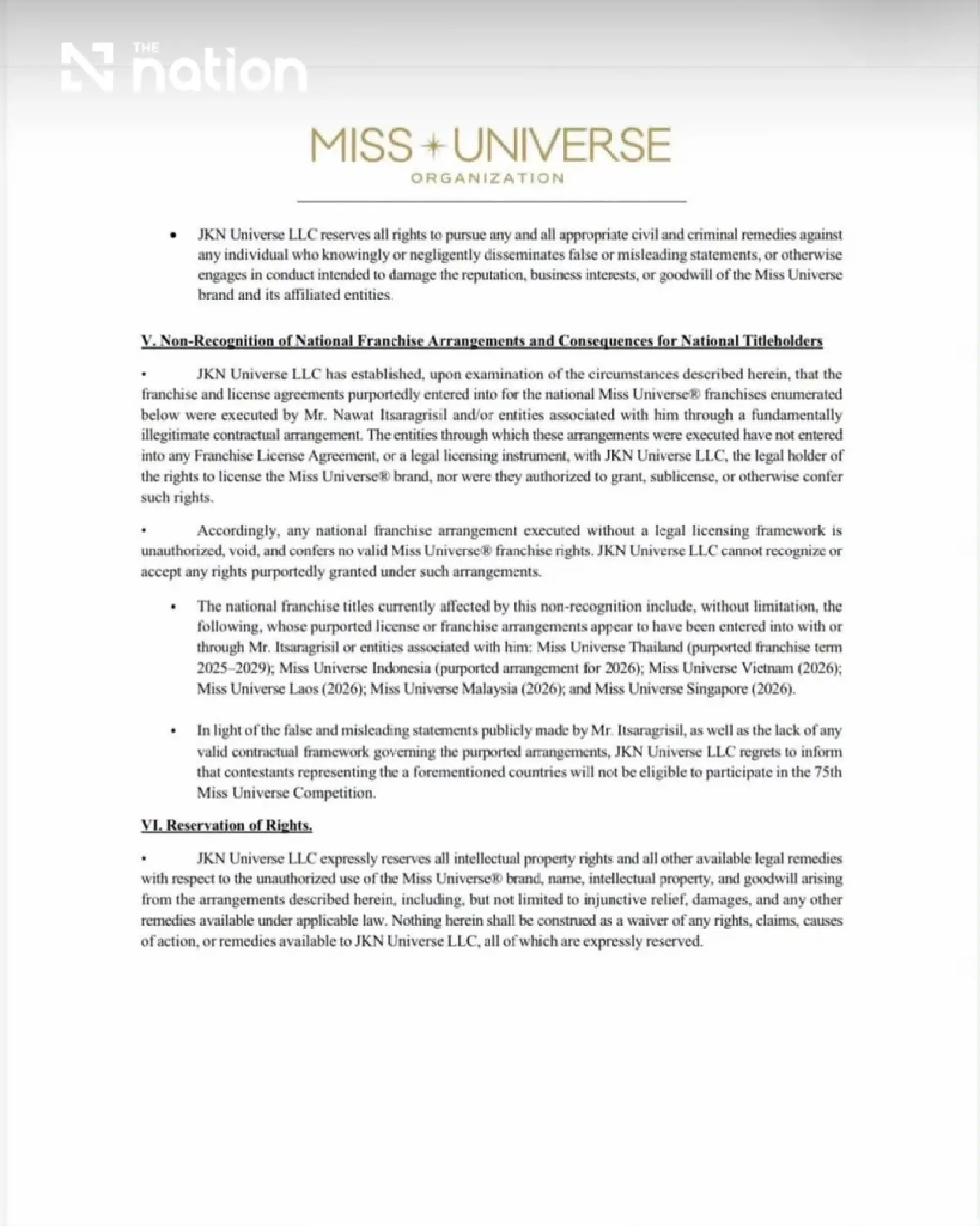MUO declares six nations’ delegates ineligible for Miss Universe 2026