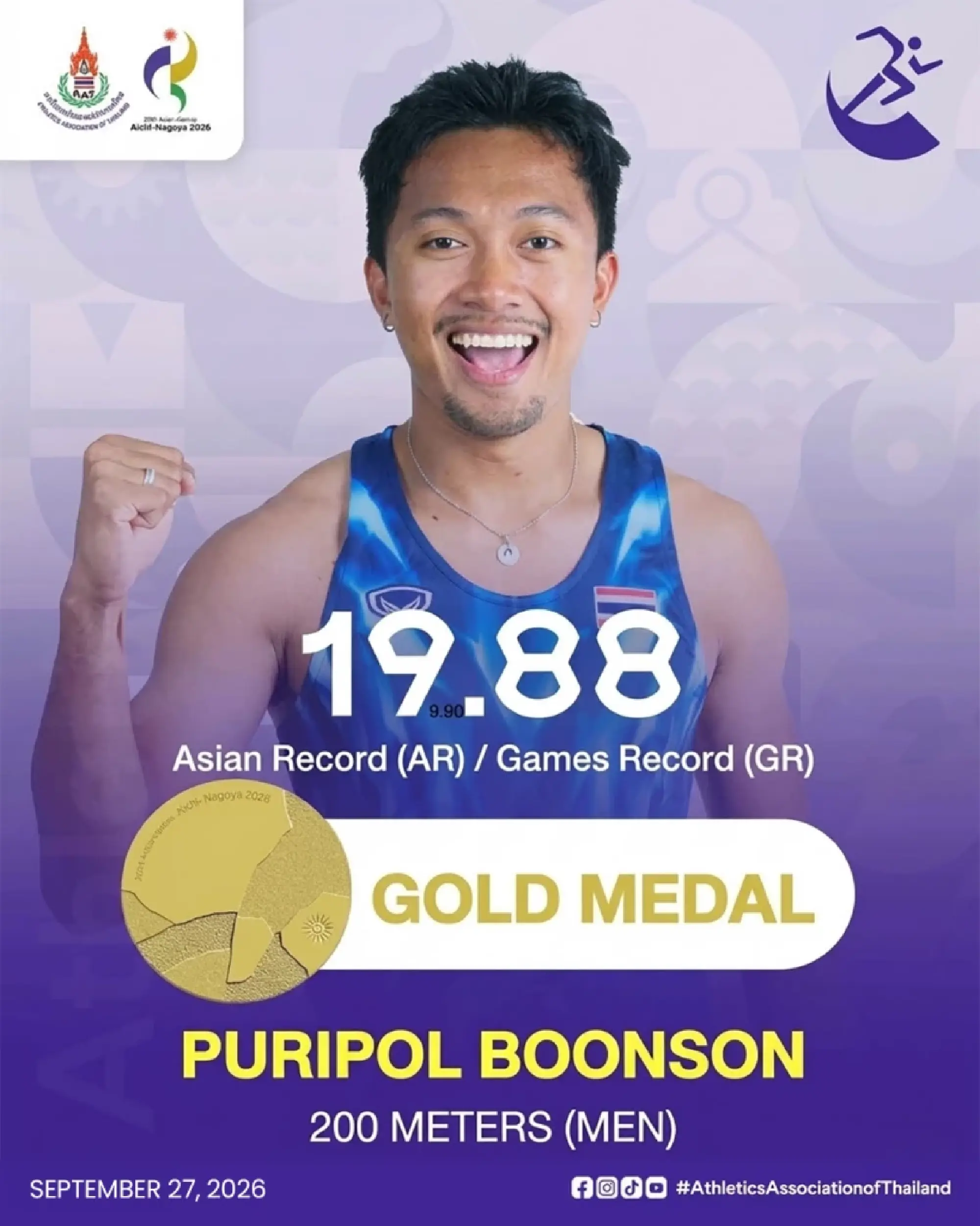 Thai sprinter Puripol wins Asian Games 200m gold in record 19.88s