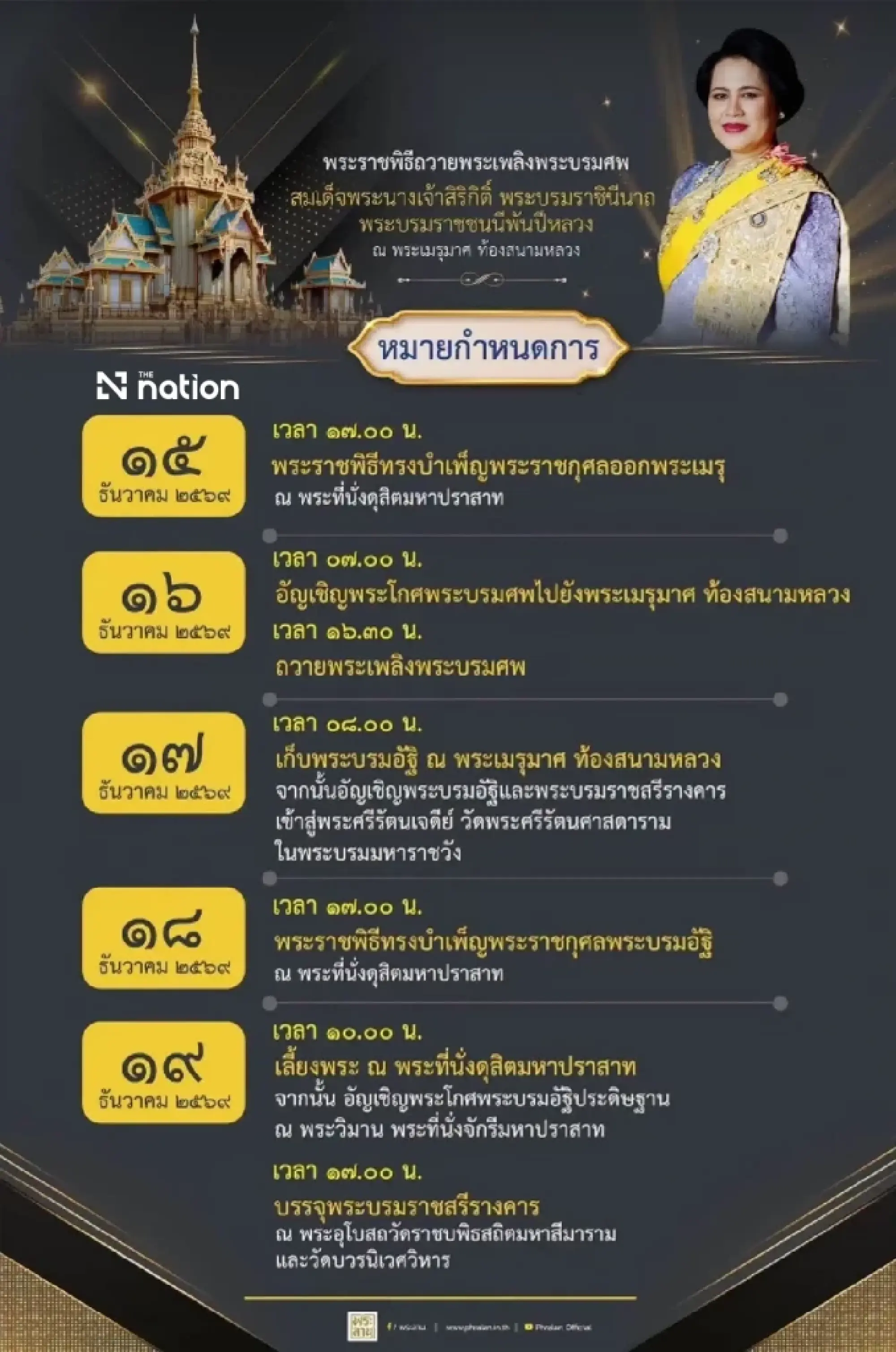 Queen Sirikit’s royal cremation set for December 16 at Sanam Luang