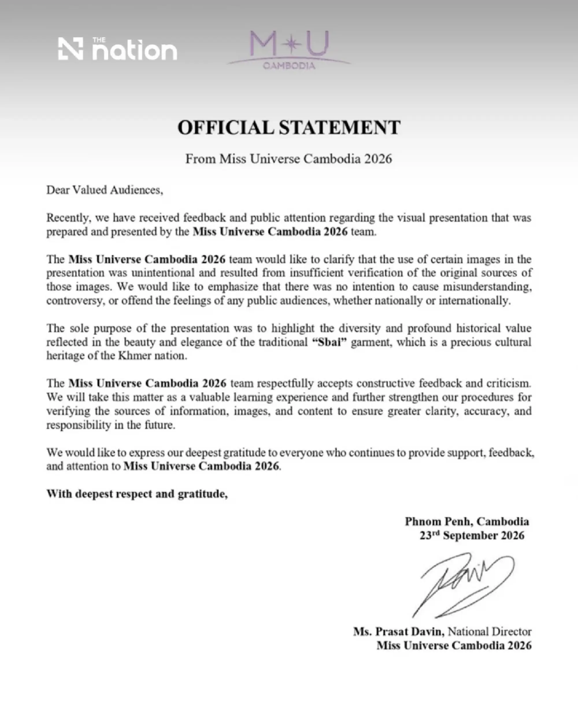 Miss Universe Cambodia responds over Thai historical photo use